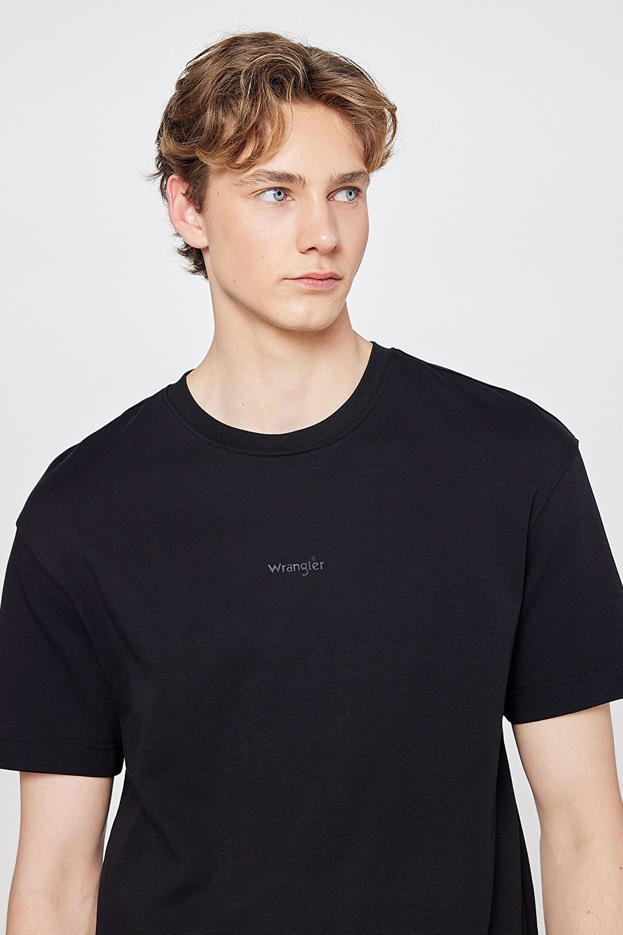 %100 Pamuk Relaxed Fit Rahat Kesim Biisklet Yaka Logo Detaylı Tişört - Black-W2520166001 (görsel 4)