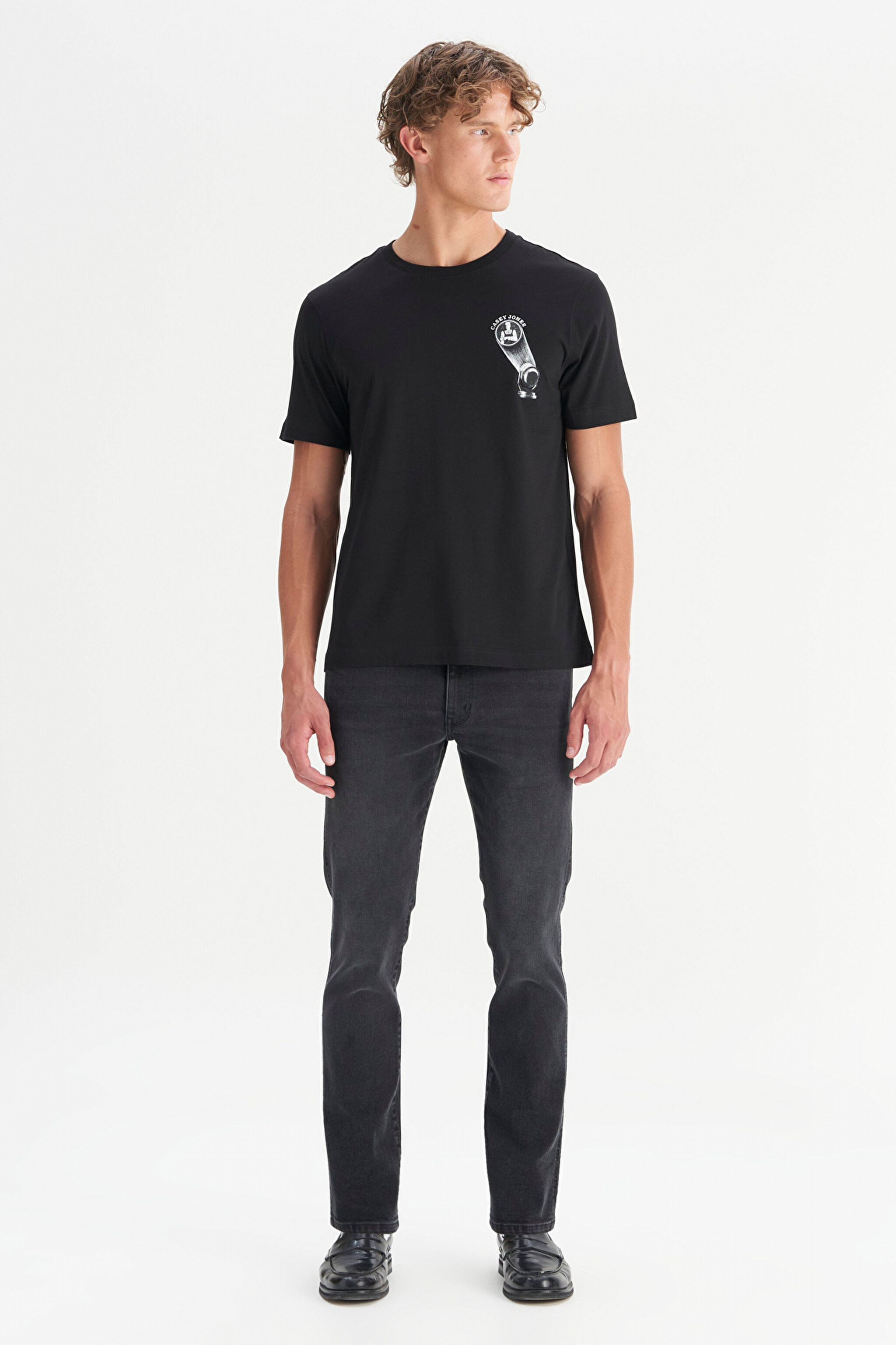 %100 Pamuk Regular Fit Normal Kesim Bisiklet Yaka Tişört - Black-W2520169001 (görsel 2)