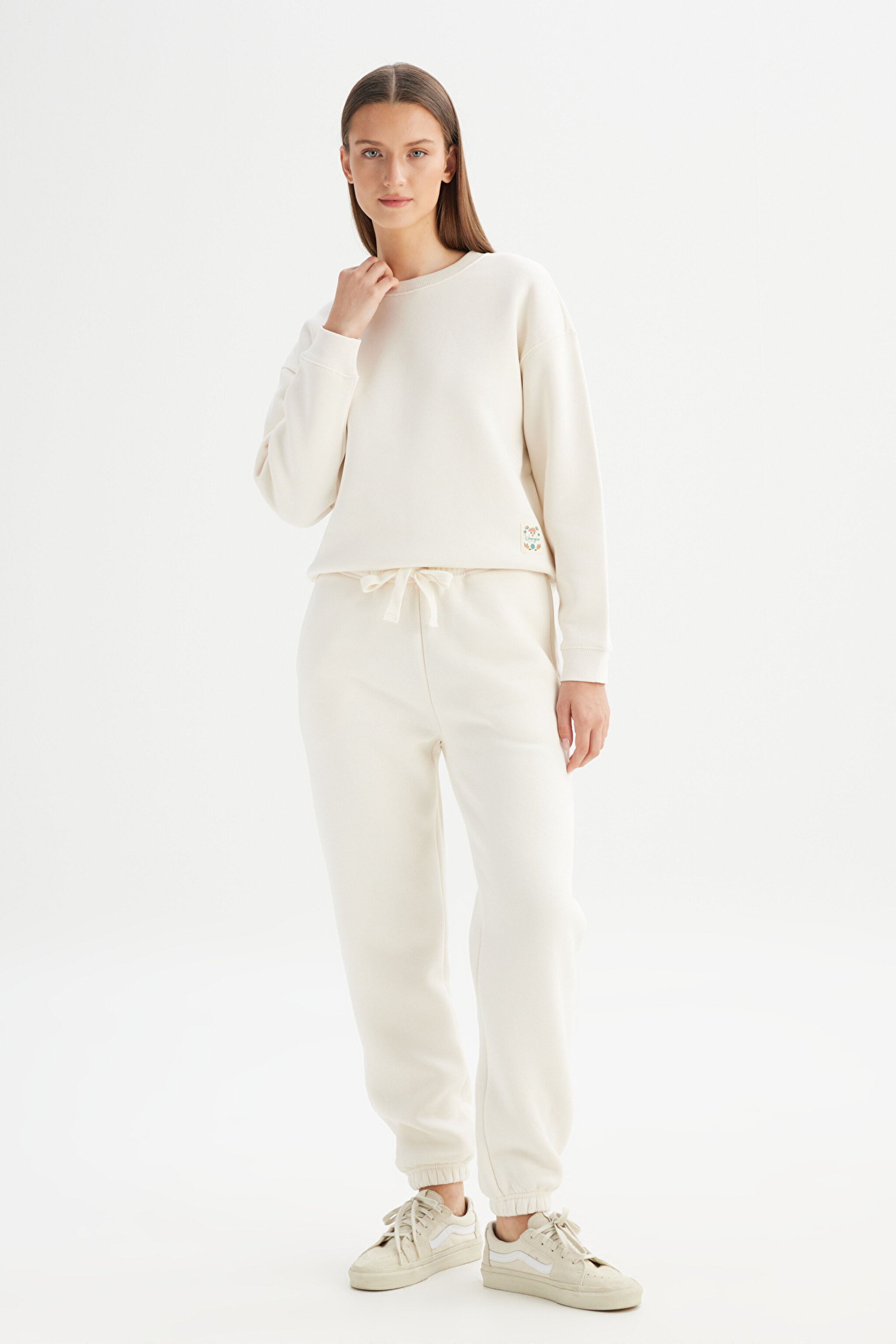 Pamuklu Regular Fit Normal Kesim Cepli Jogger Sweatpant - Ecru-W2520196104 (görsel 3)