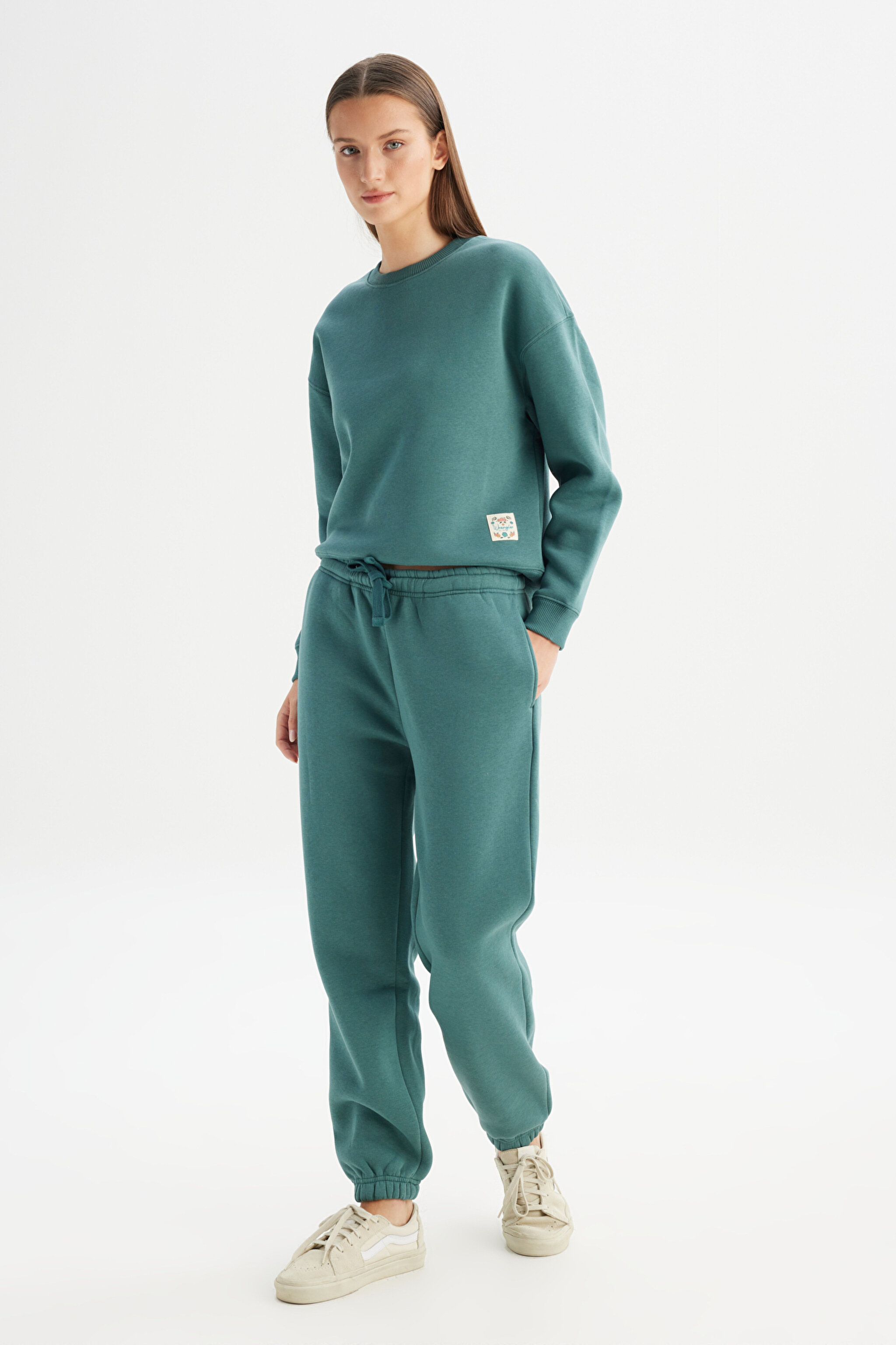 Regular Fit Normal kesim Ribanalı Paça Yeşil Jogger Sweatpant