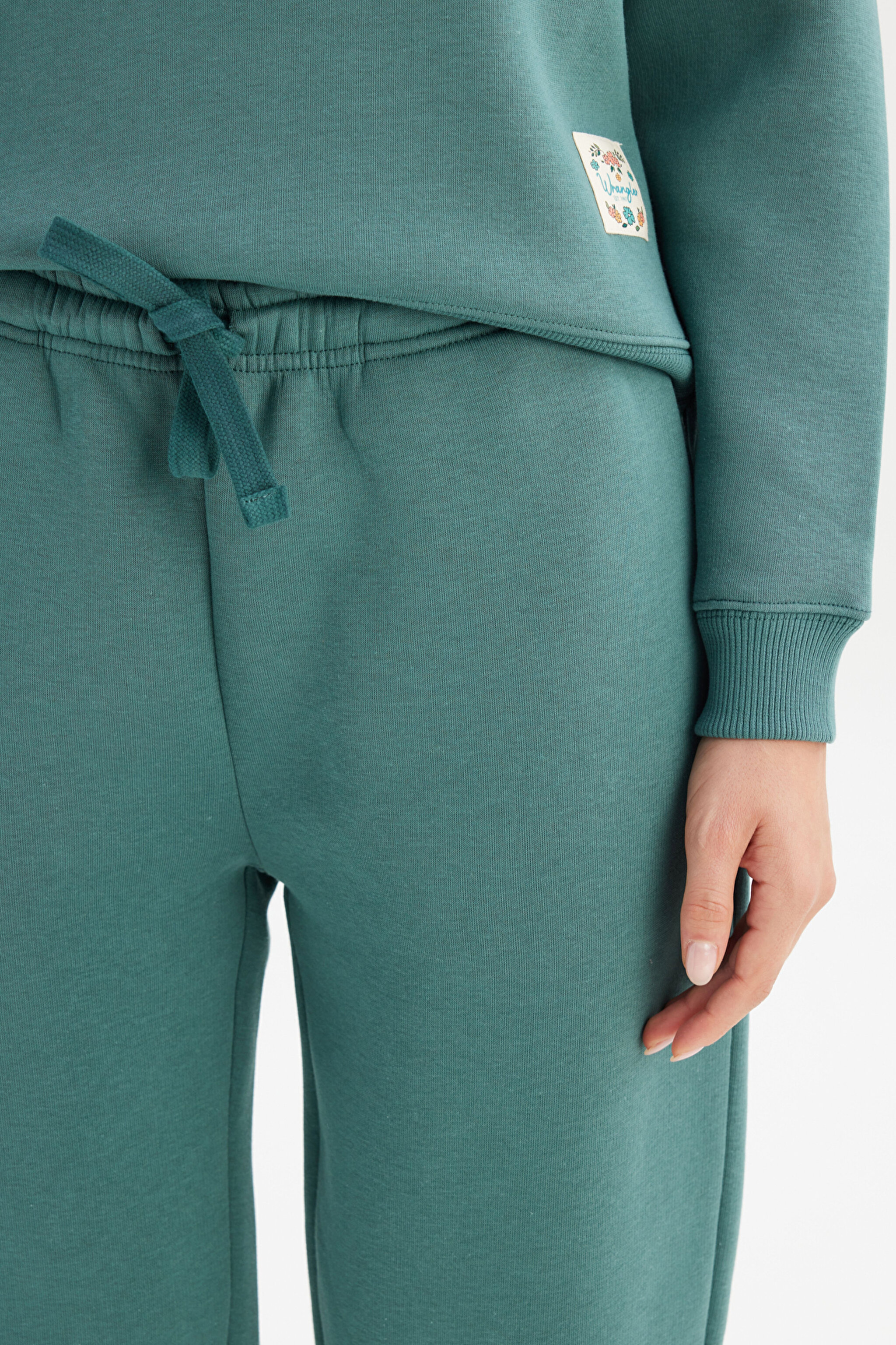Regular Fit Normal kesim Ribanalı Paça Yeşil Jogger Sweatpant - Evergreen-W2520196OT (görsel 4)