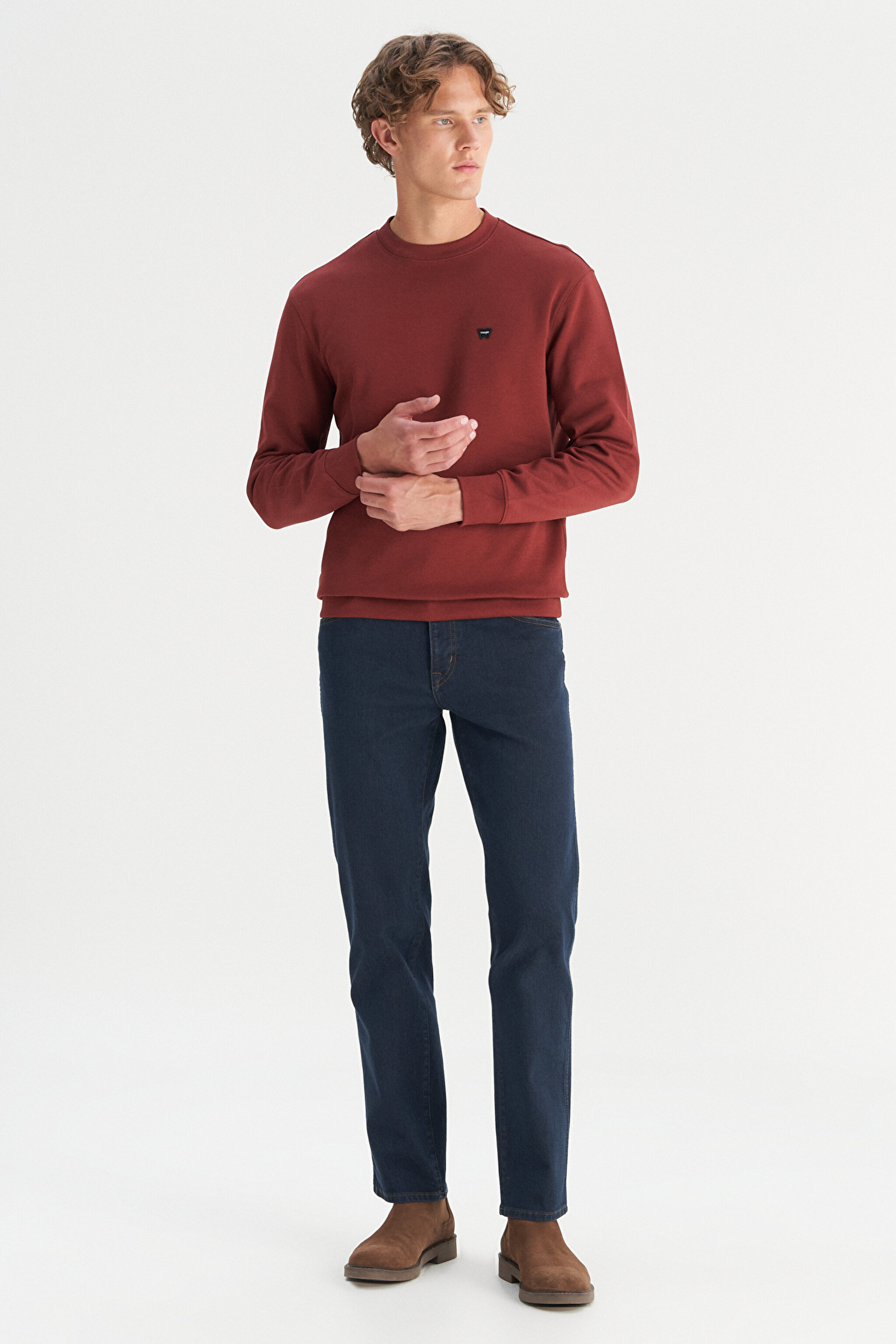 Pamuklu Regular Fit Normal Kesim Bisiklet Yaka Logo Detaylı Sweatshirt - Fired Brick-W2520255169 (görsel 2)