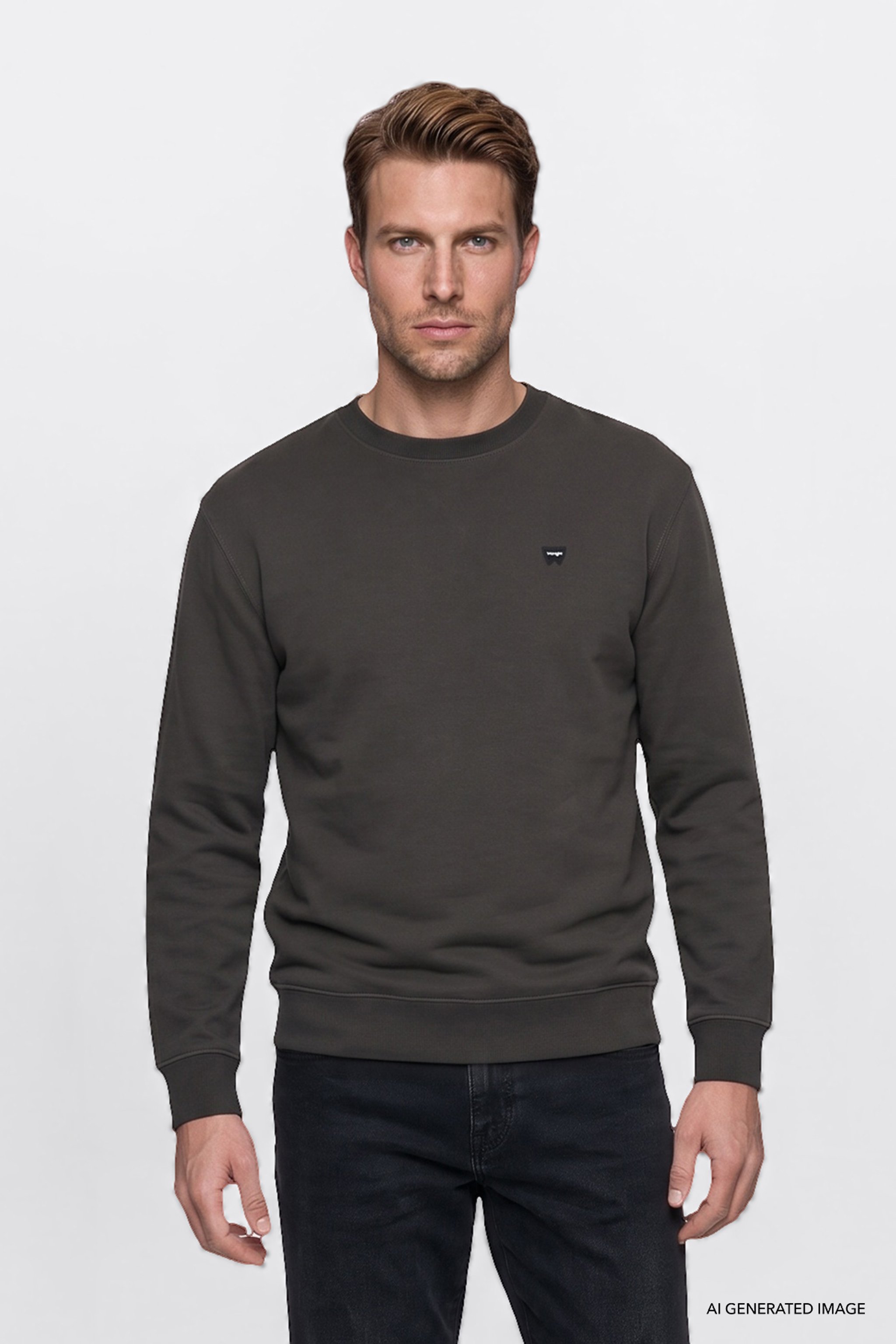 Pamuklu Regular Fit Normal Kesim Bisiklet Yaka Logo Detaylı Sweatshirt - FadedBlack-W252025533W (görsel 2)