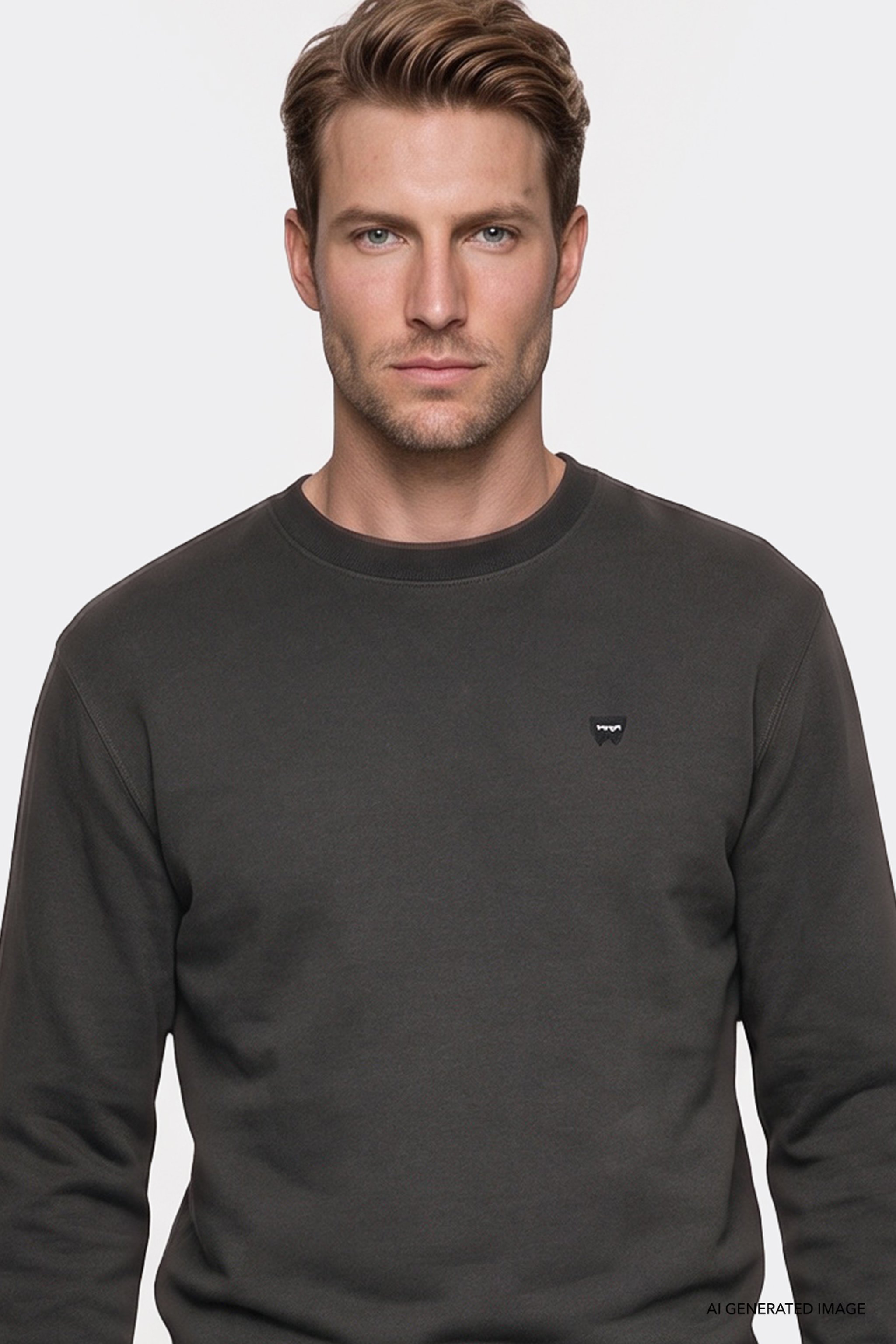 Pamuklu Regular Fit Normal Kesim Bisiklet Yaka Logo Detaylı Sweatshirt - FadedBlack-W252025533W (görsel 4)