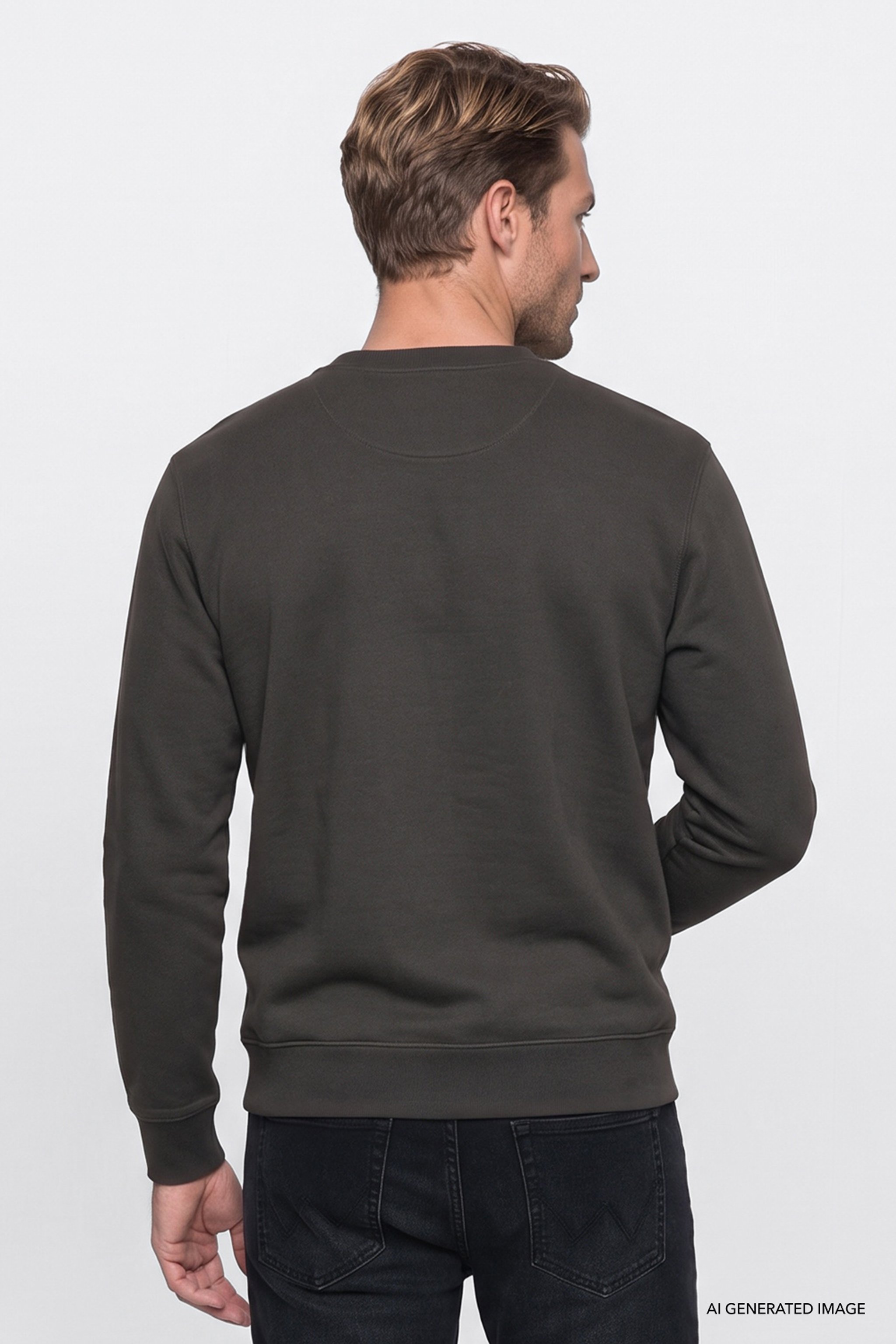 Pamuklu Regular Fit Normal Kesim Bisiklet Yaka Logo Detaylı Sweatshirt - FadedBlack-W252025533W (görsel 5)