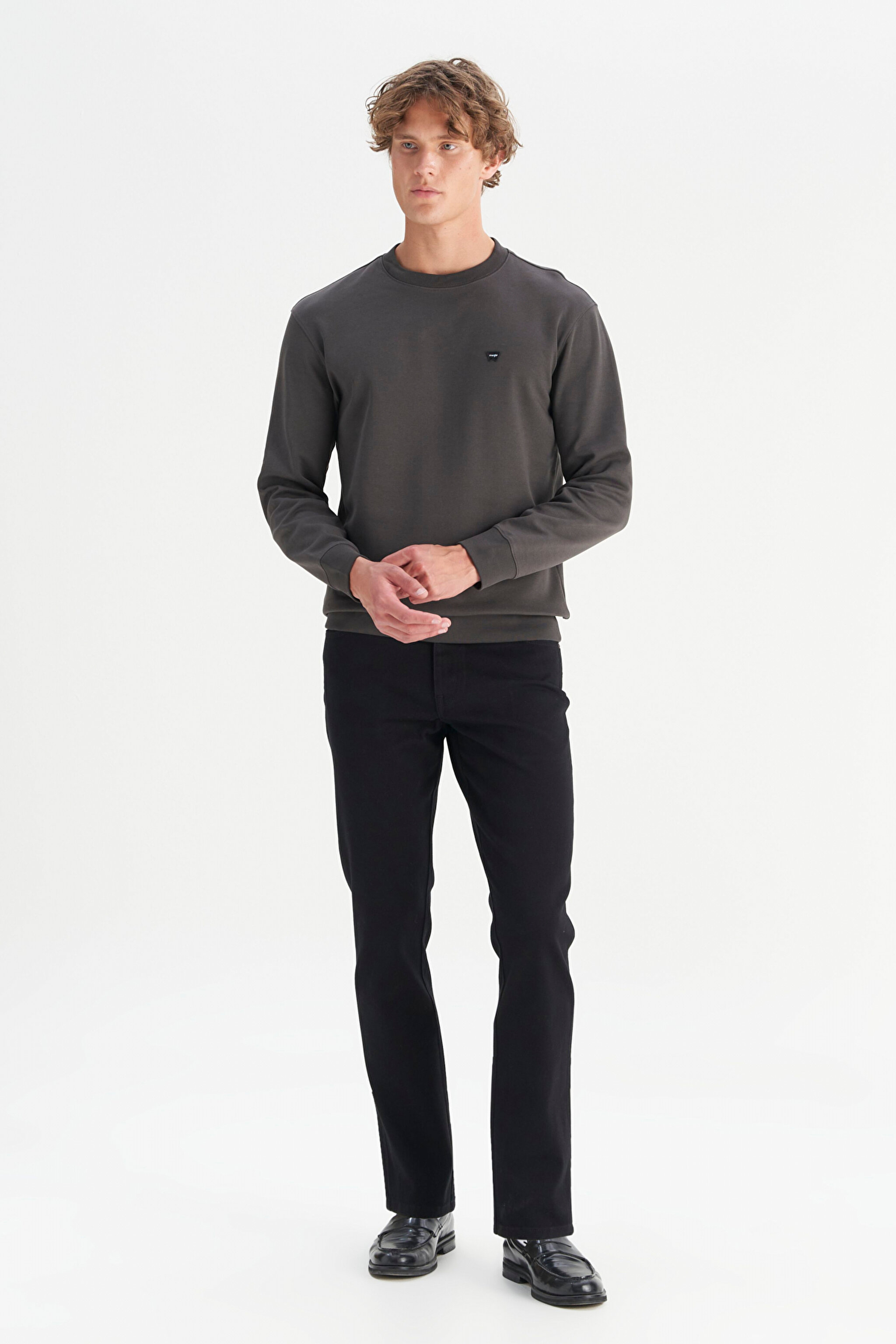 Pamuklu Regular Fit Normal Kesim Bisiklet Yaka Logo Detaylı Sweatshirt - FadedBlack-W252025533W (görsel 2)
