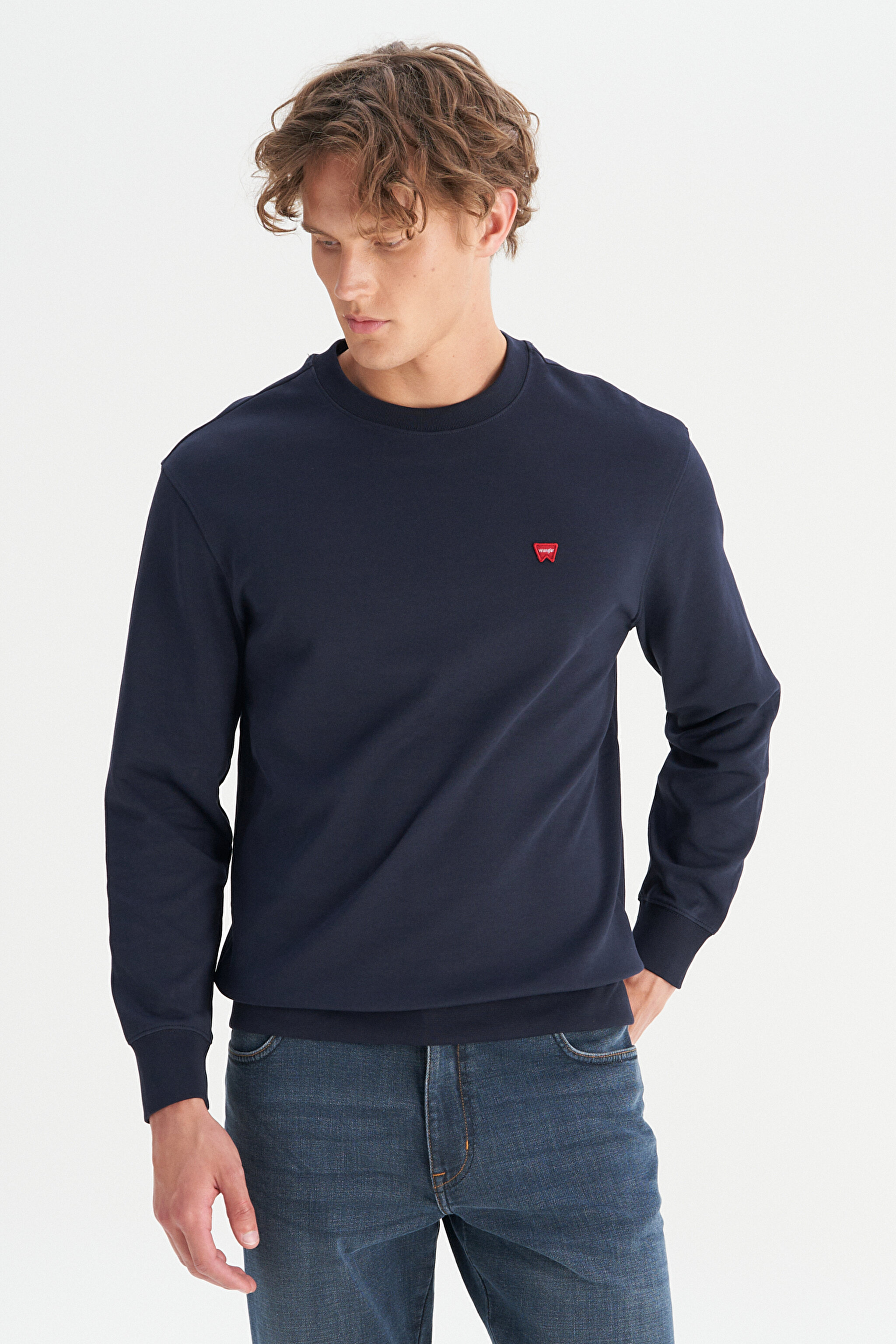 Pamuklu Regular Fit Normal Kesim Bisiklet Yaka Logo Detaylı Sweatshirt - Navy-W2520255410 (görsel 3)