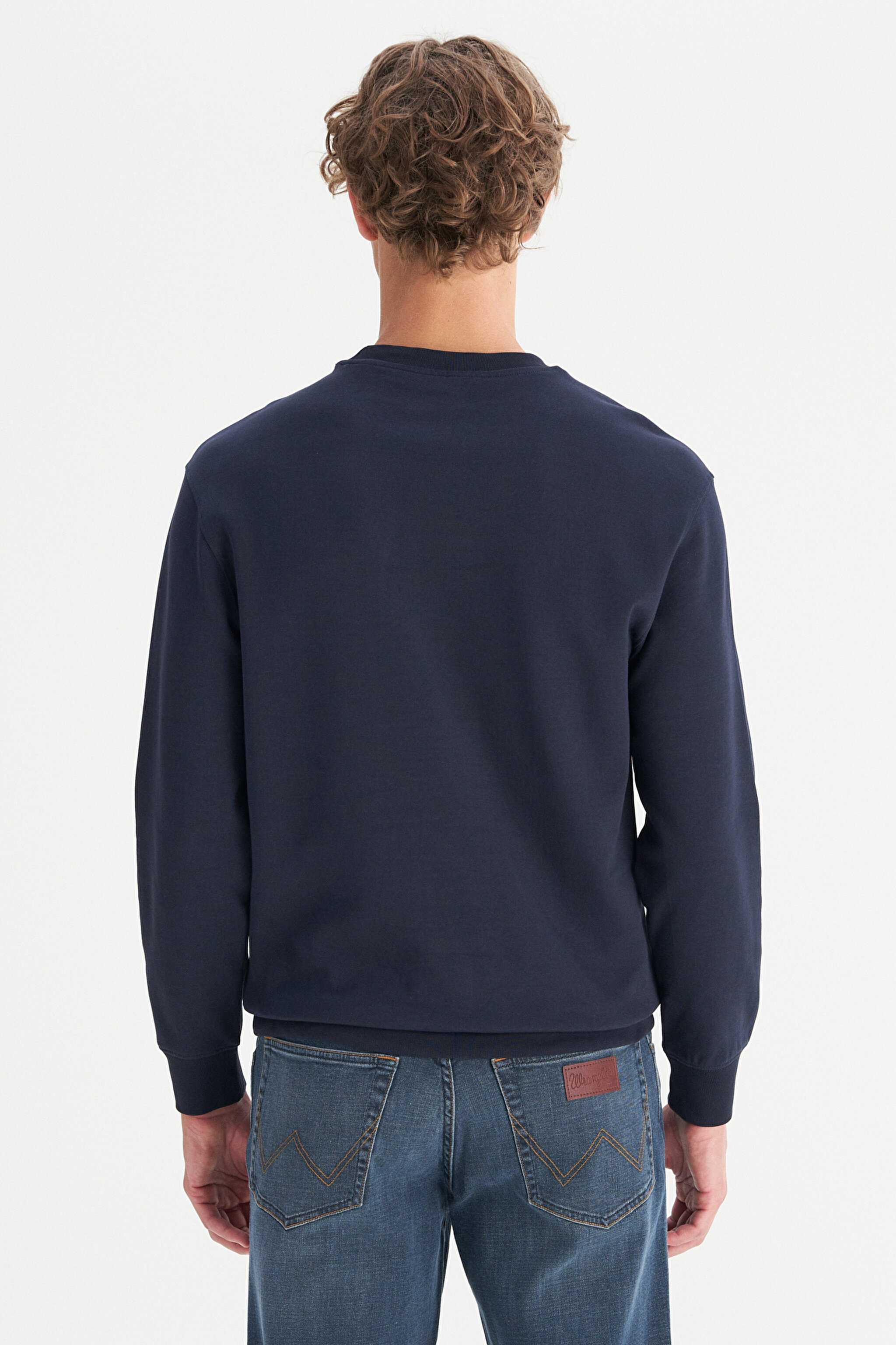 Pamuklu Regular Fit Normal Kesim Bisiklet Yaka Logo Detaylı Sweatshirt - Navy-W2520255410 (görsel 5)