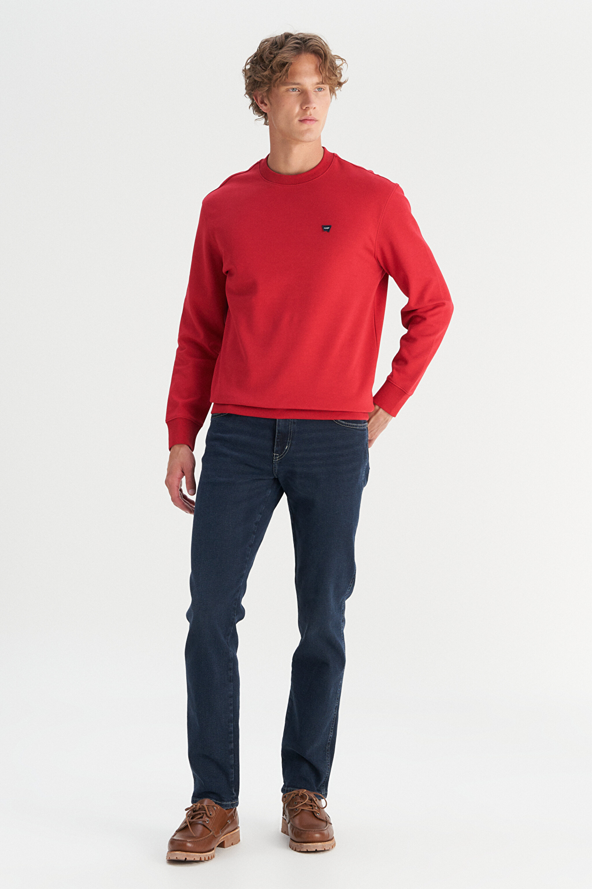 Pamuklu Regular Fit Normal Kesim Bisiklet Yaka Logo Detaylı Sweatshirt - Red-W2520255A47 (görsel 2)