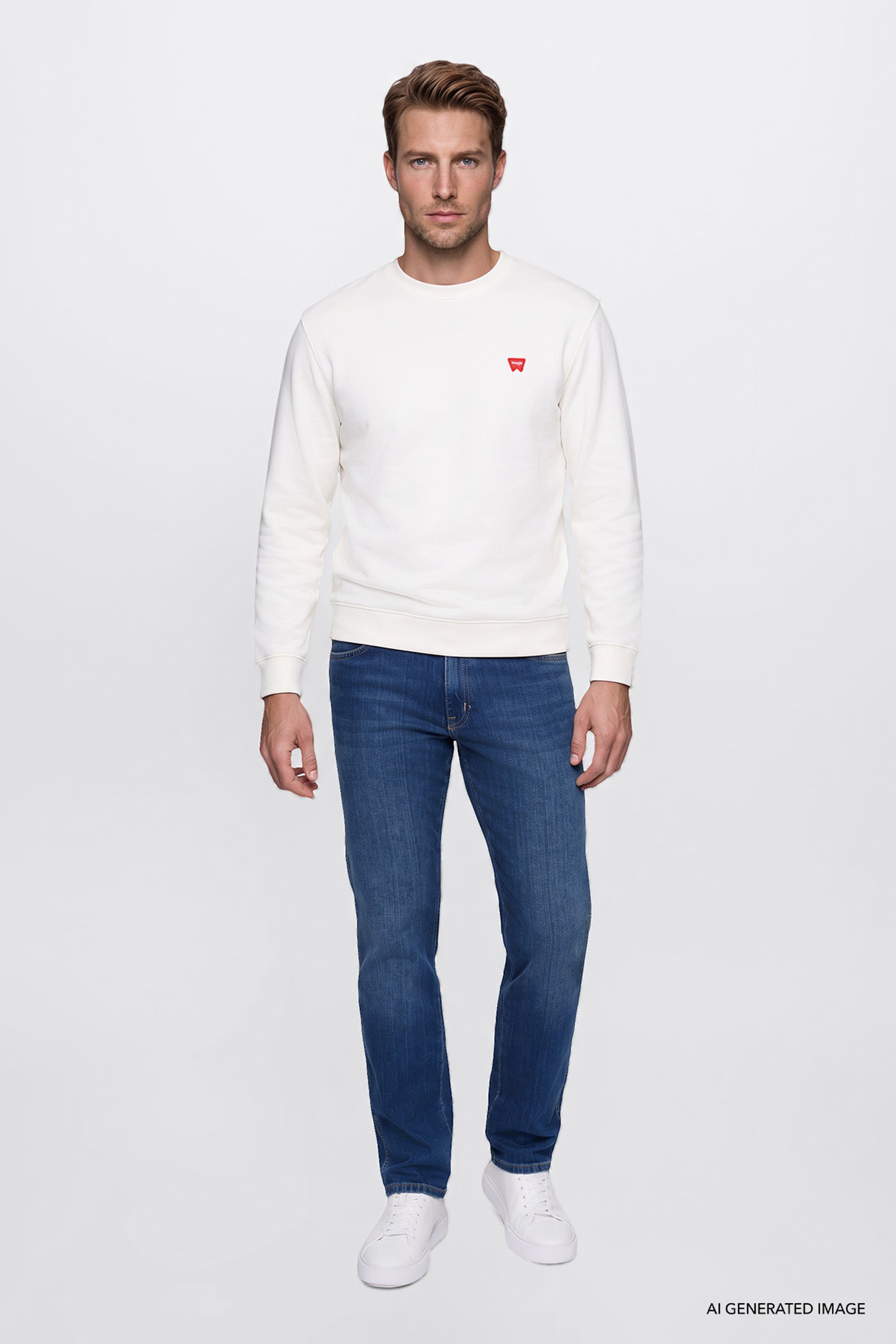 Pamuklu Regular Fit Normal Kesim Bisiklet Yaka Logo Detaylı Sweatshirt - Worn White-W2520255W02 (görsel 3)