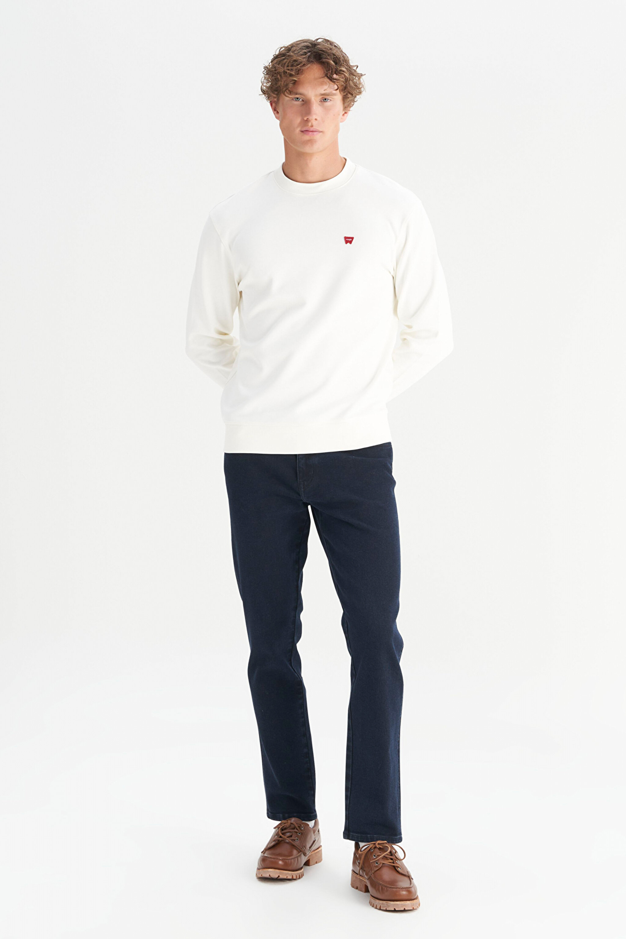 Pamuklu Regular Fit Normal Kesim Bisiklet Yaka Logo Detaylı Sweatshirt - Worn White-W2520255W02 (görsel 2)
