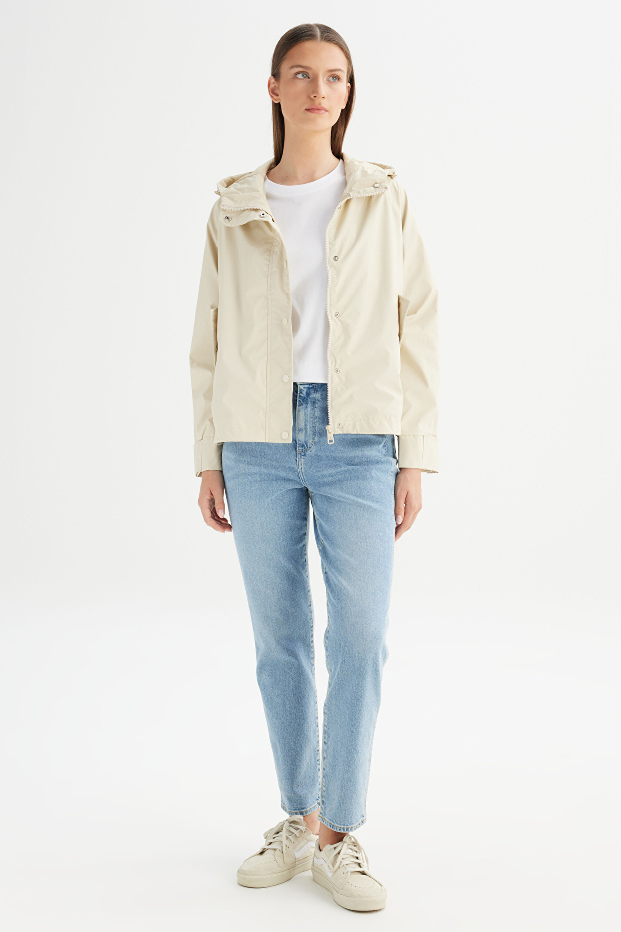 Regular Fit Normal Kesim Kapüşonlu Cepli Puffer Mont - Beige-W2520405614 (görsel 2)