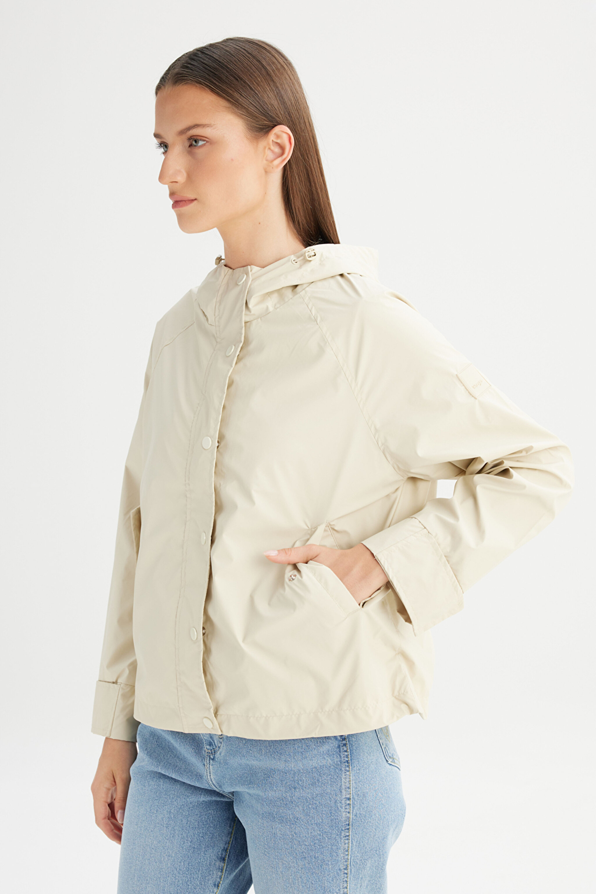 Regular Fit Normal Kesim Kapüşonlu Cepli Puffer Mont - Beige-W2520405614 (görsel 3)