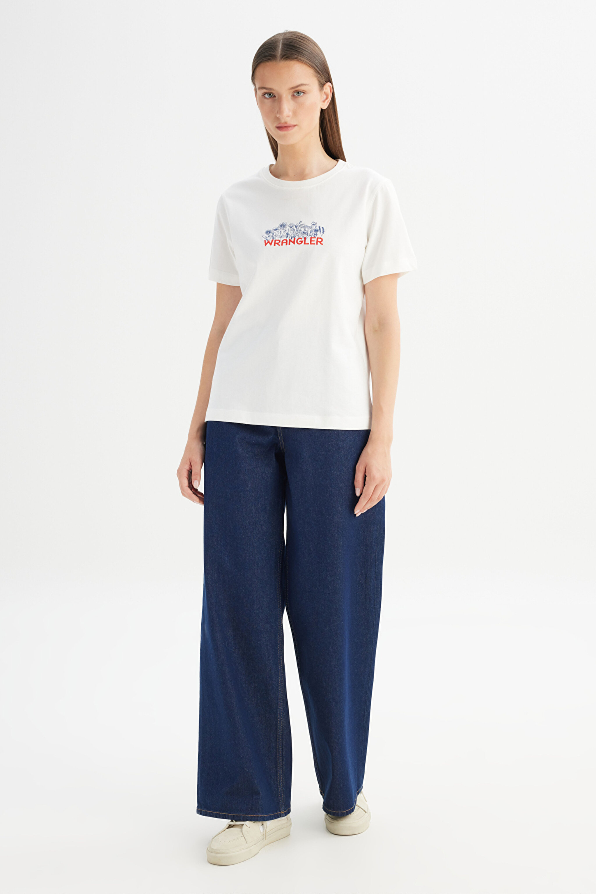 %100 Pamuk Regular Fit Normal Kesim Bisiklet Yaka Tişört - Off White-W2520434102 (görsel 2)