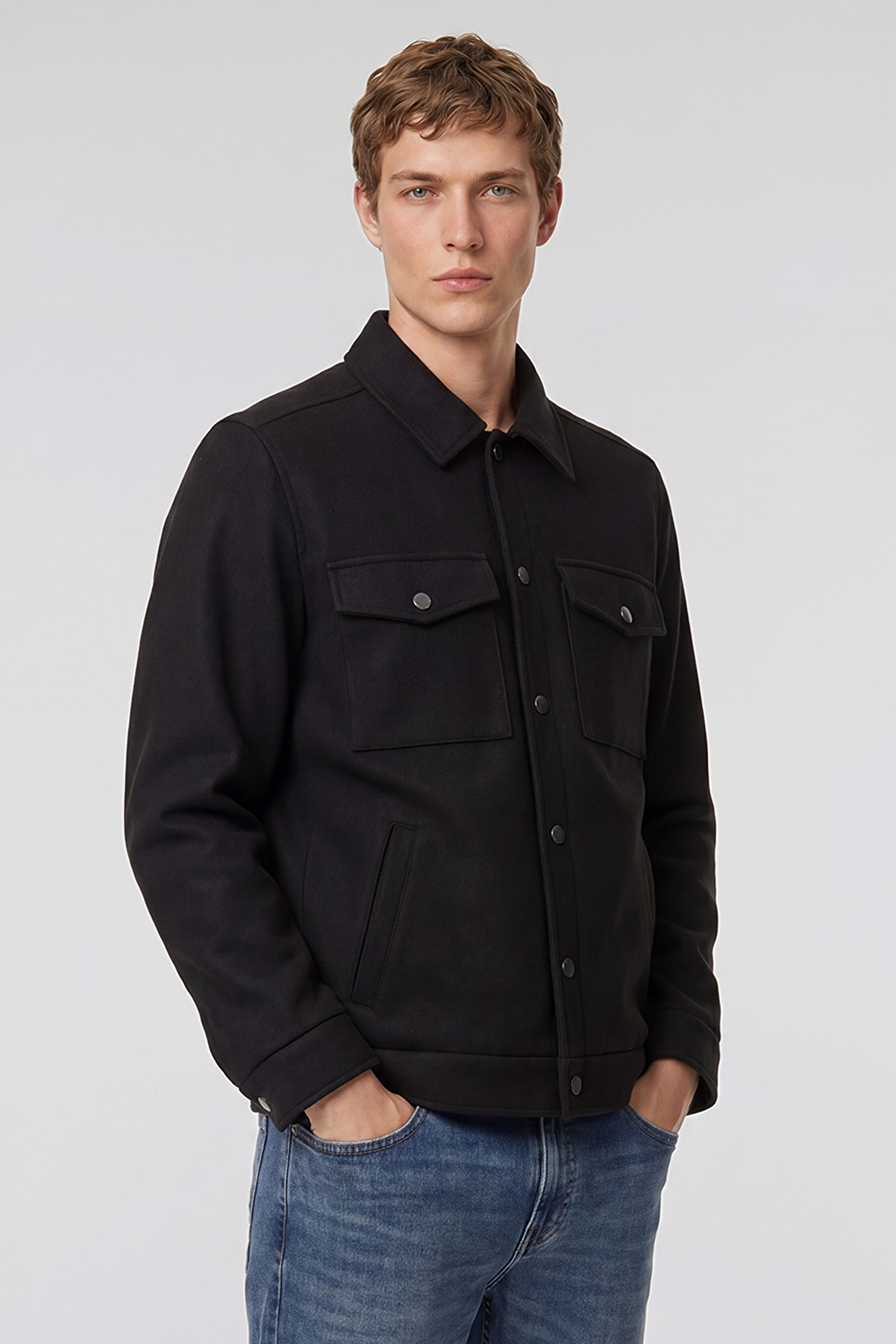 Regular Fit Normal Kesim Gömlek Yaka Cepli Mevsimlik Mont - Black-W2520495001