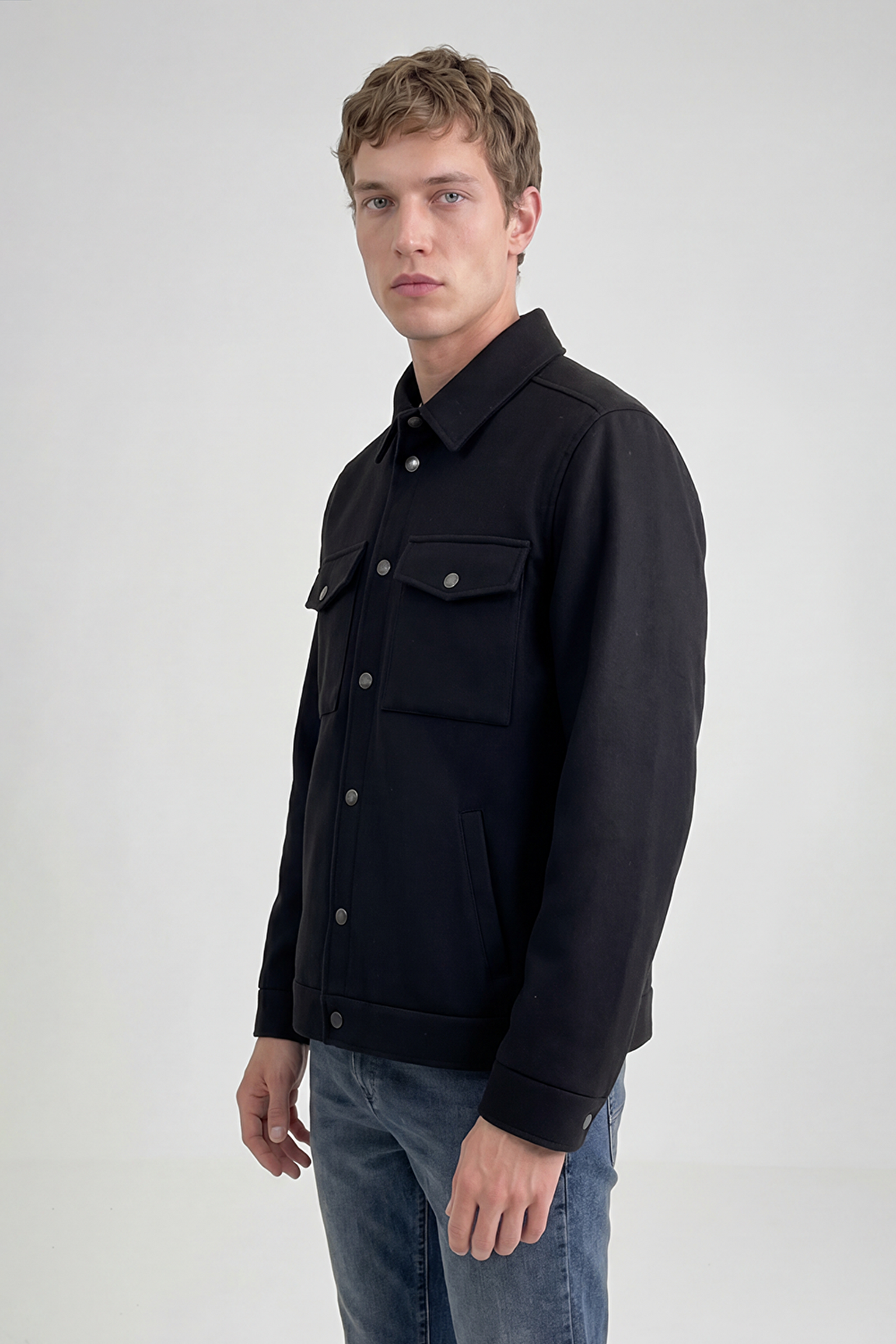 Regular Fit Normal Kesim Gömlek Yaka Cepli Mevsimlik Mont - Black-W2520495001 (görsel 3)