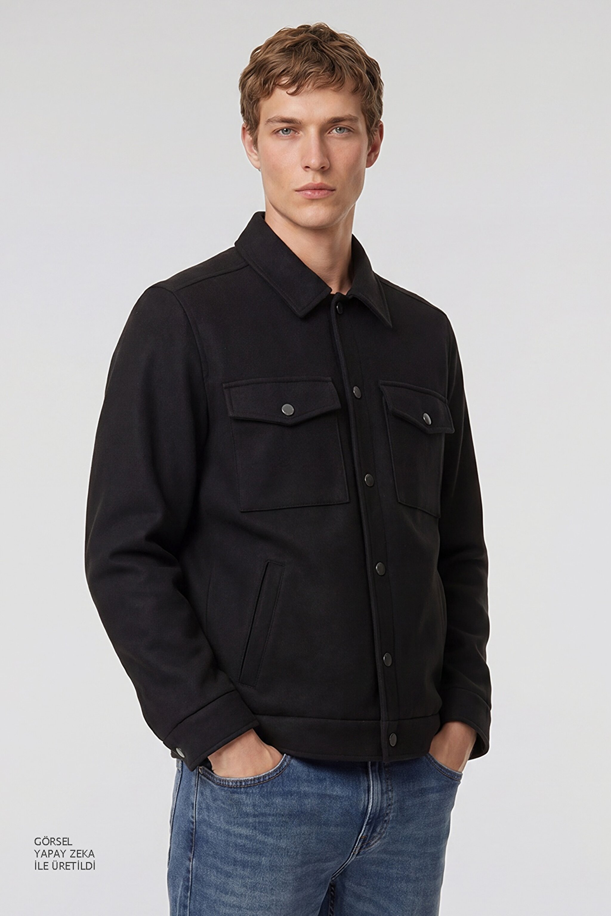 Regular Fit Normal Kesim Gömlek Yaka Cepli Mevsimlik Mont - Black-W2520495001