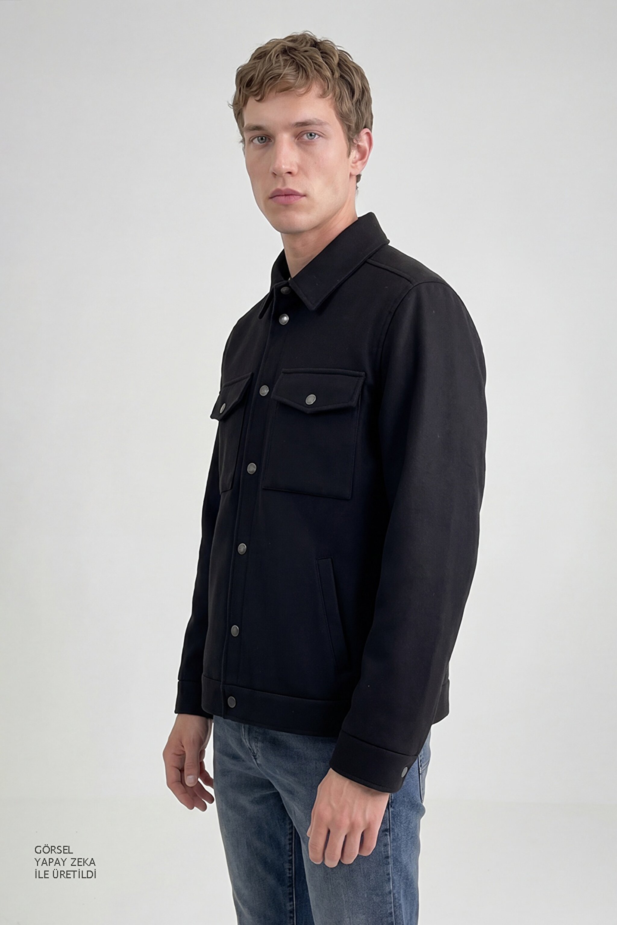 Regular Fit Normal Kesim Gömlek Yaka Cepli Mevsimlik Mont - Black-W2520495001 (görsel 2)
