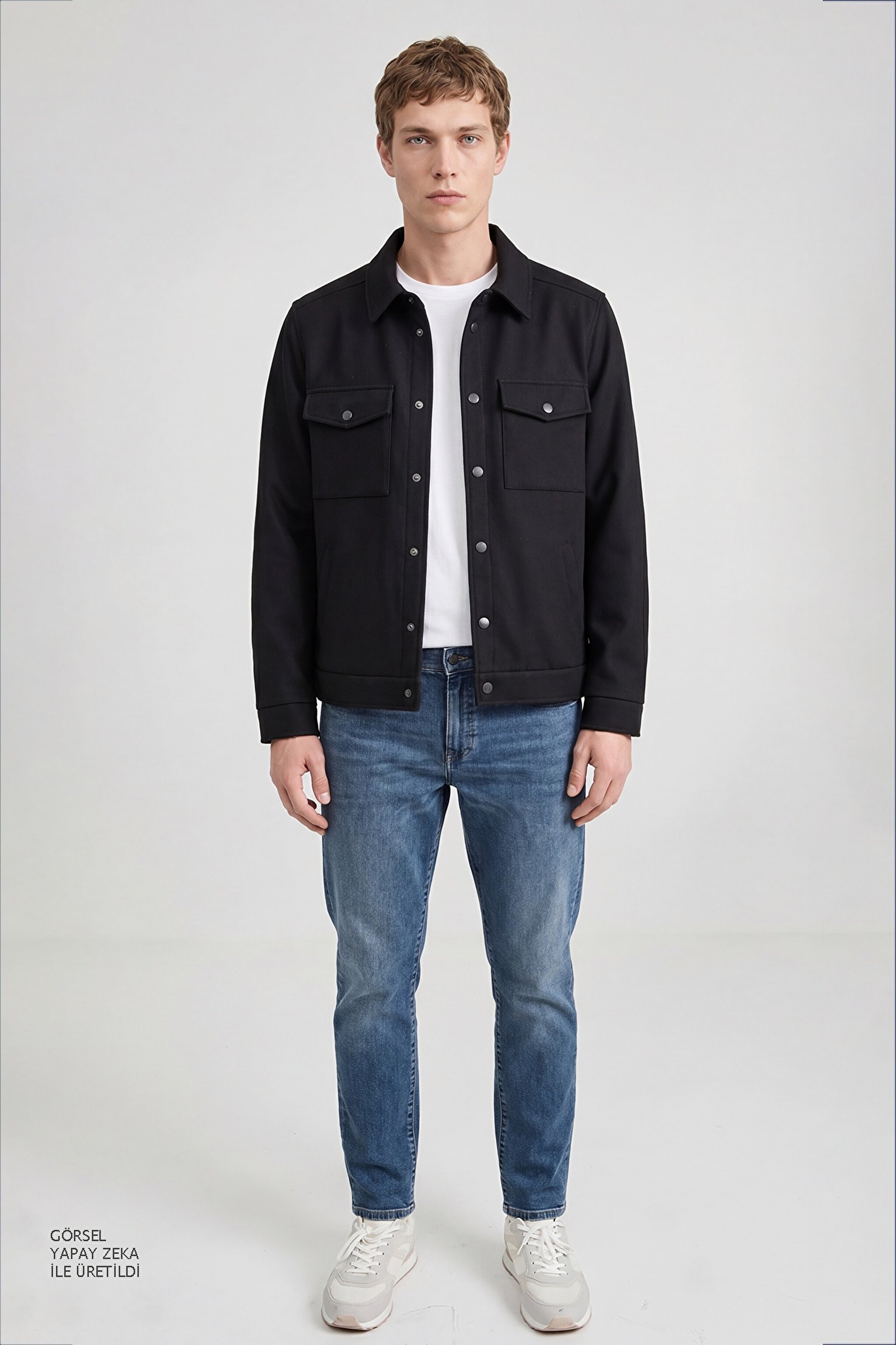 Regular Fit Normal Kesim Gömlek Yaka Cepli Mevsimlik Mont - Black-W2520495001 (görsel 3)