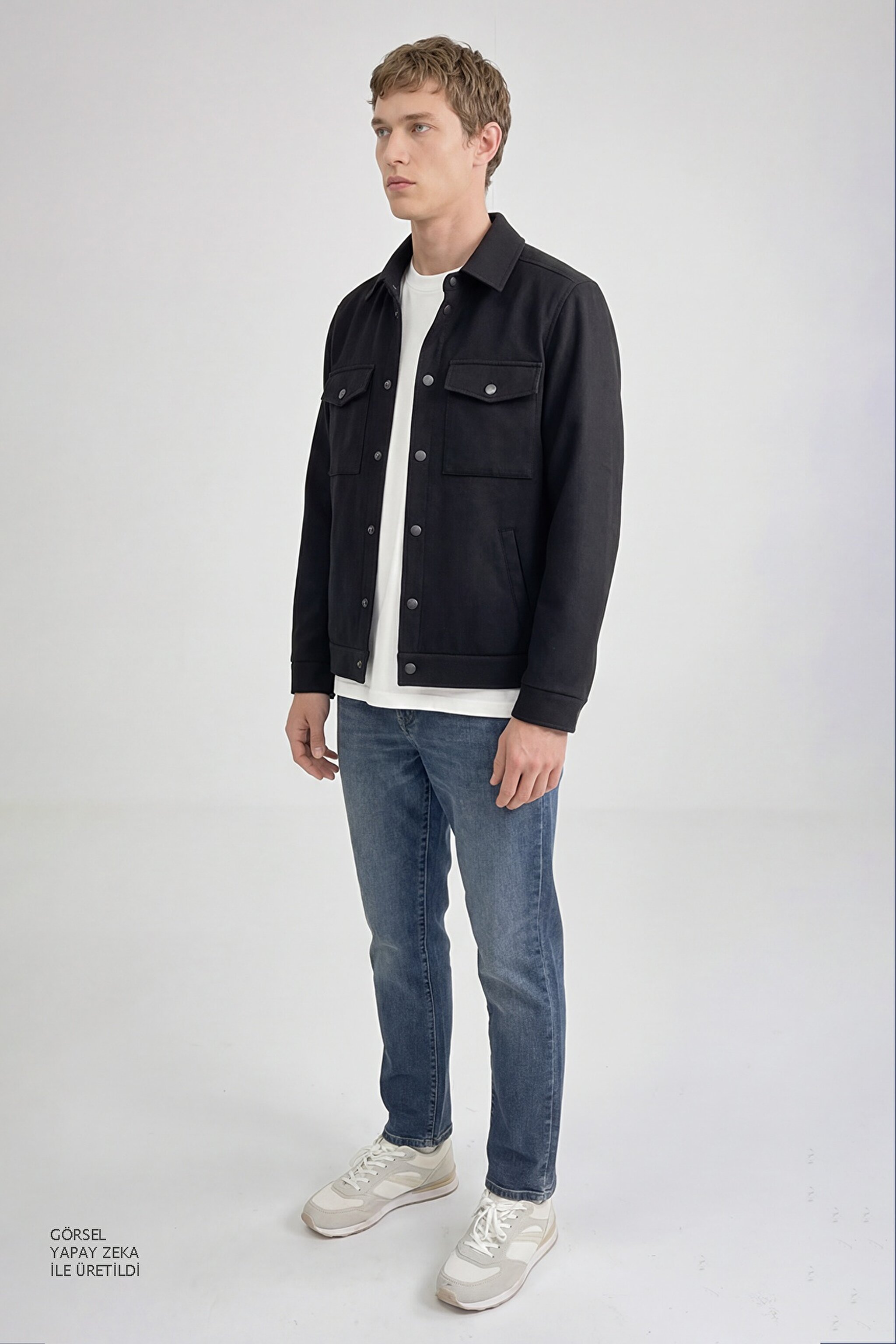 Regular Fit Normal Kesim Gömlek Yaka Cepli Mevsimlik Mont - Black-W2520495001 (görsel 4)