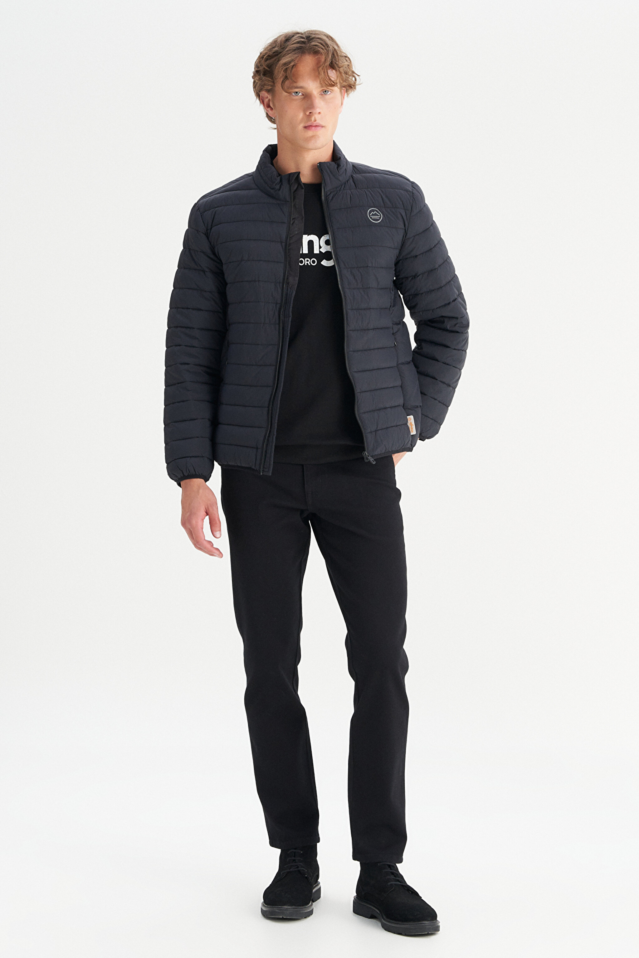 Regular Fit Normal Kesim Dik Yaka Cepli Şişme Mont - Black-W2520510001 (görsel 2)