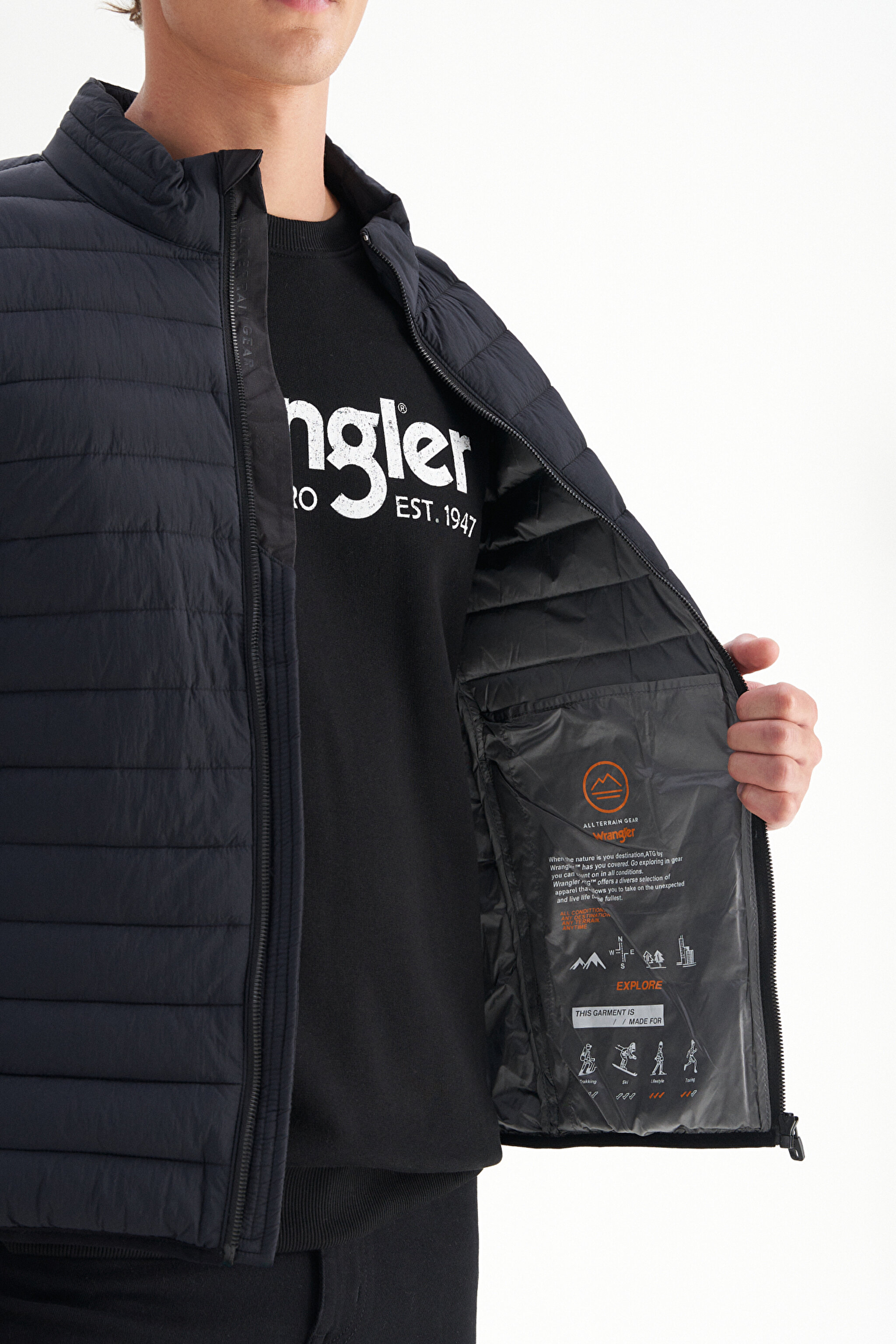 Regular Fit Normal Kesim Dik Yaka Cepli Şişme Mont - Black-W2520510001 (görsel 4)
