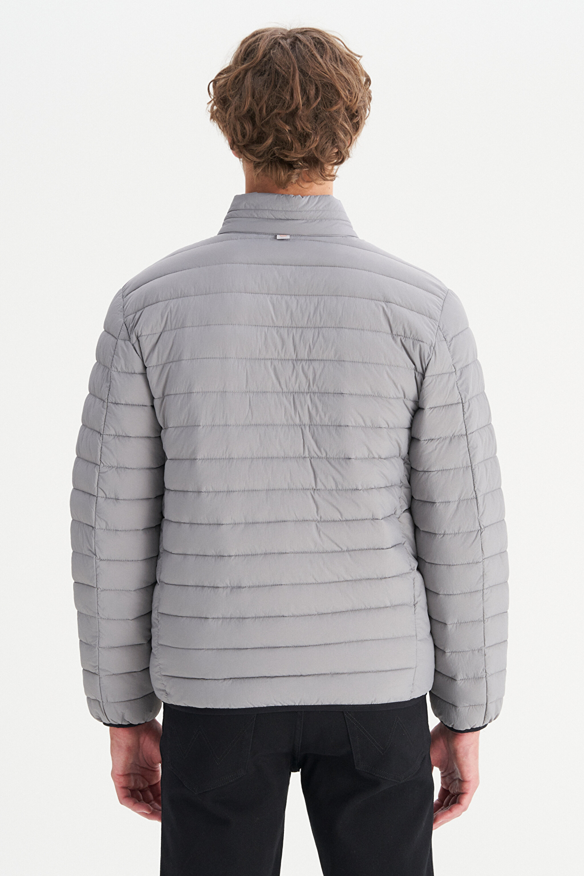 Regular Fit Normal Kesim Dik Yaka Cepli Şişme Mont - Gray-W2520510035 (görsel 6)