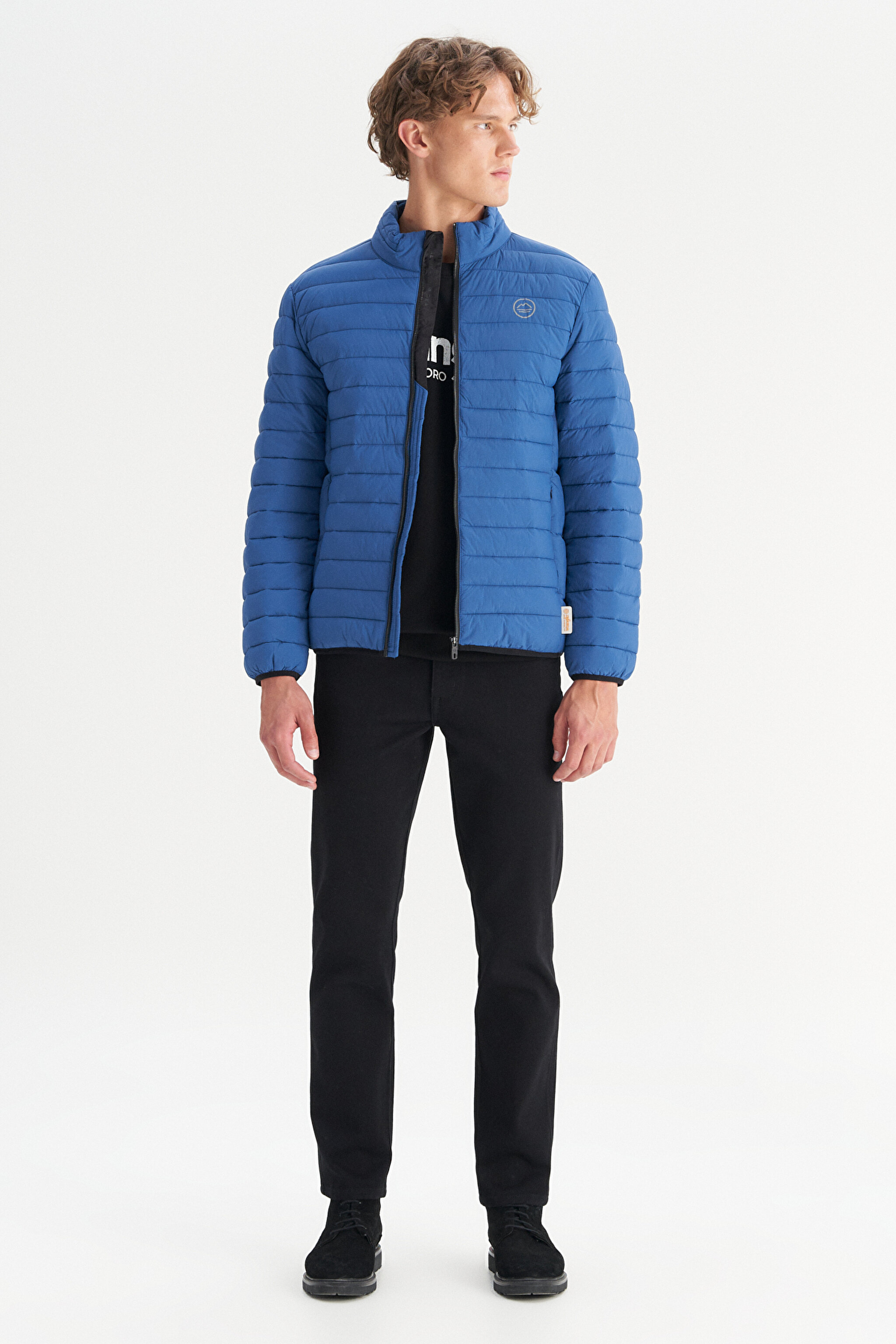 Regular Fit Normal Kesim Dik Yaka Cepli Şişme Mont - Navy-W2520510410 (görsel 2)