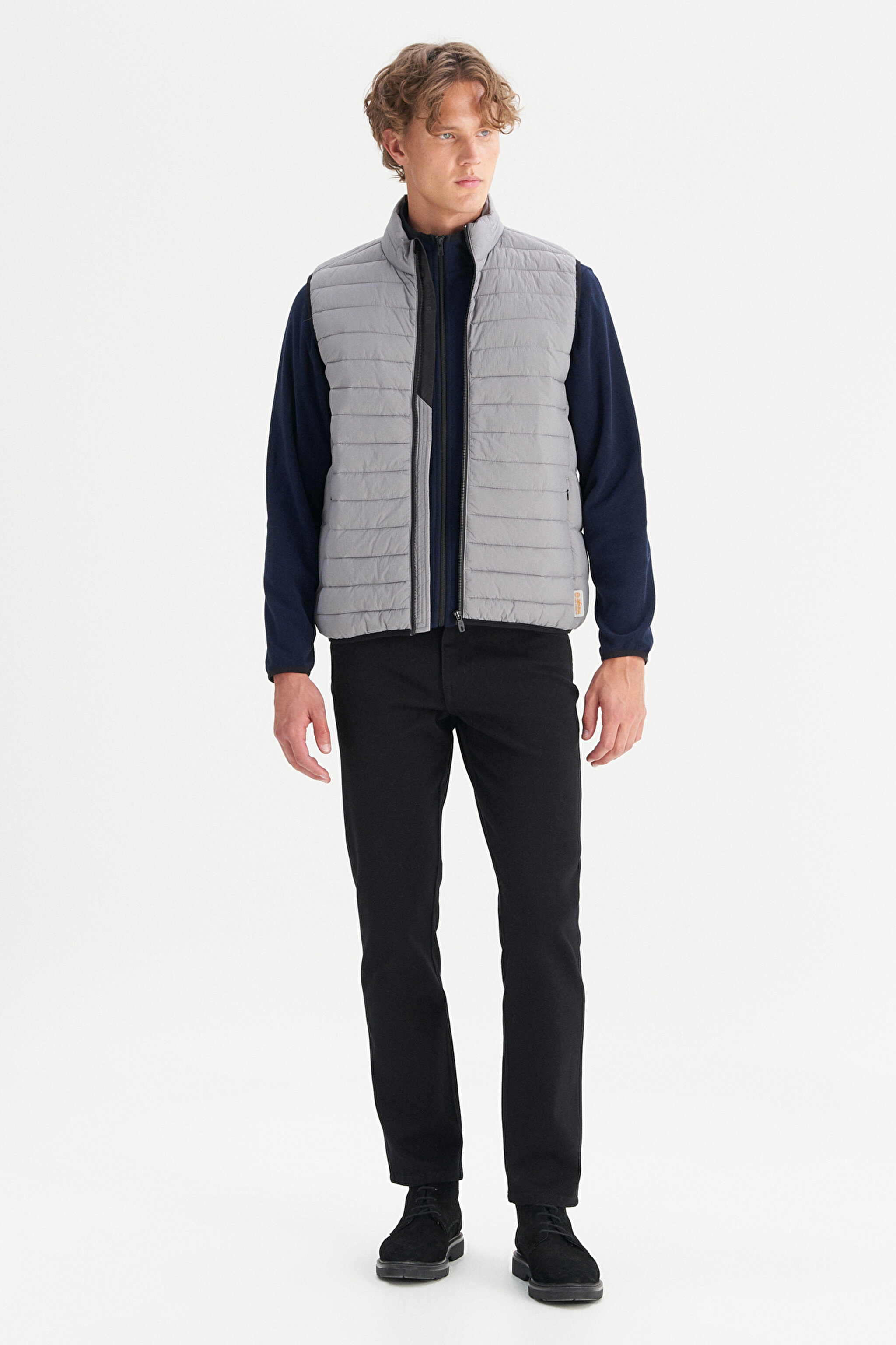 Regular Fit Normal Kesim Dik Yaka Cepli Şişme Yelek - Gray-W2520511035 (görsel 2)