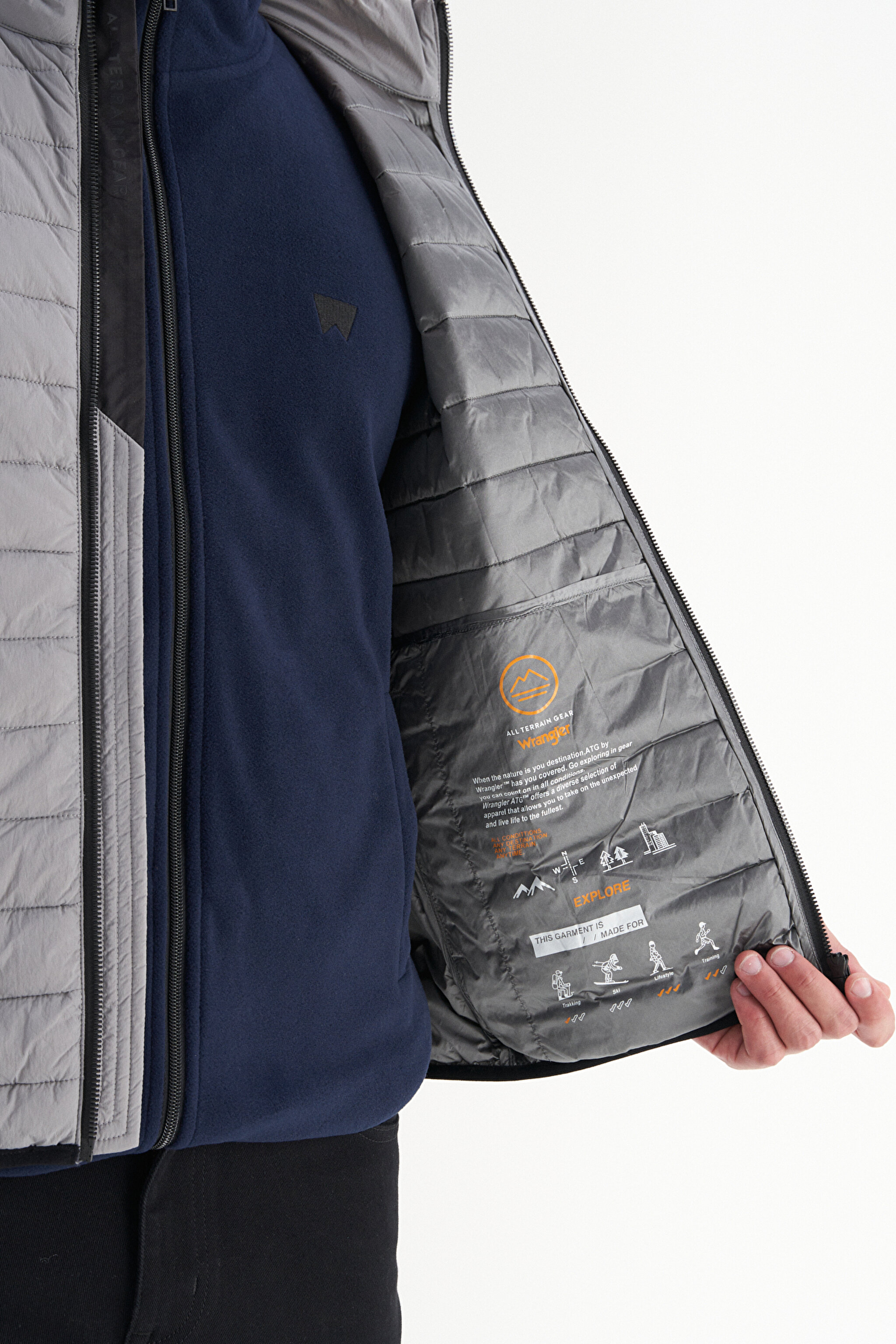 Regular Fit Normal Kesim Dik Yaka Cepli Şişme Yelek - Gray-W2520511035 (görsel 4)