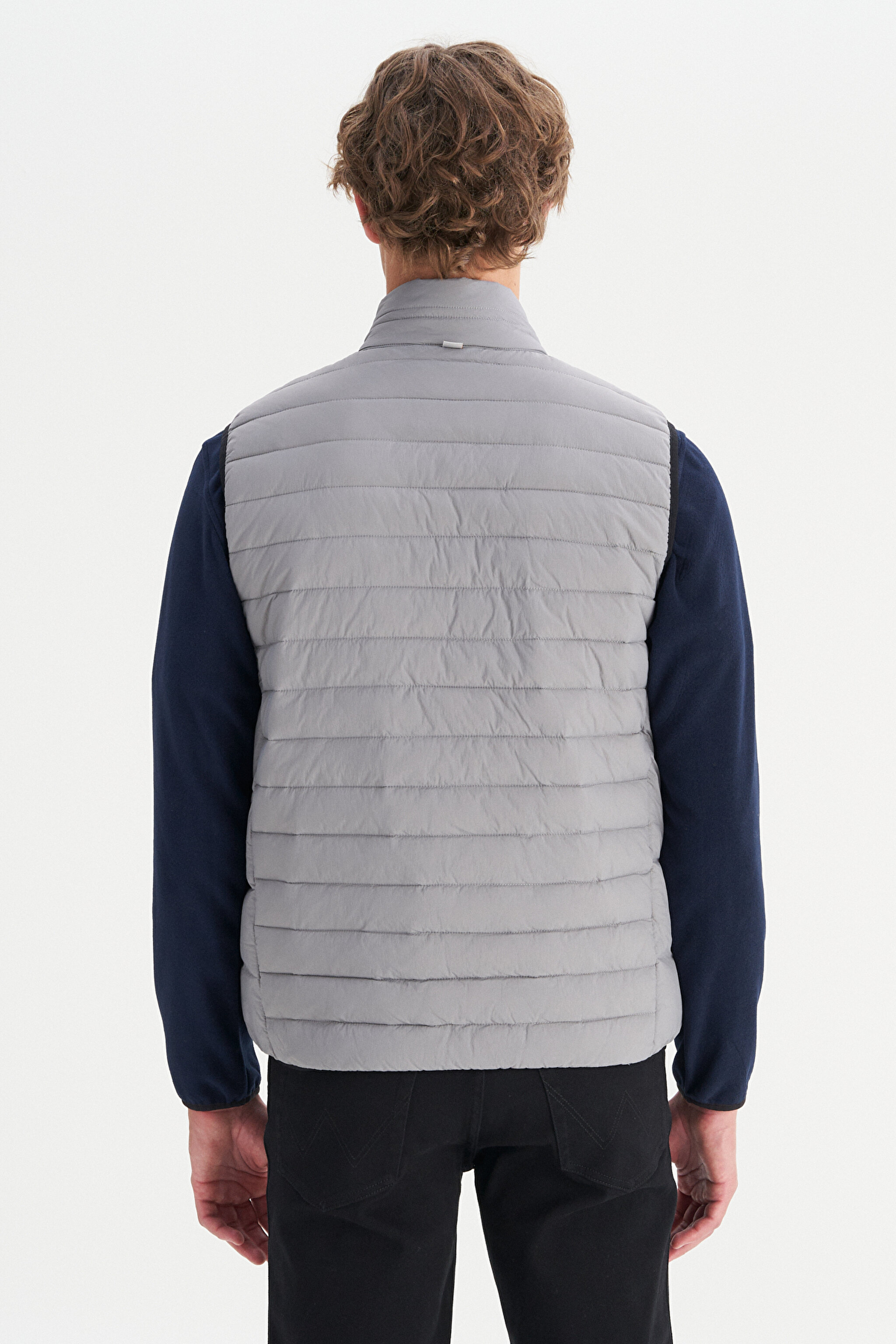 Regular Fit Normal Kesim Dik Yaka Cepli Şişme Yelek - Gray-W2520511035 (görsel 7)
