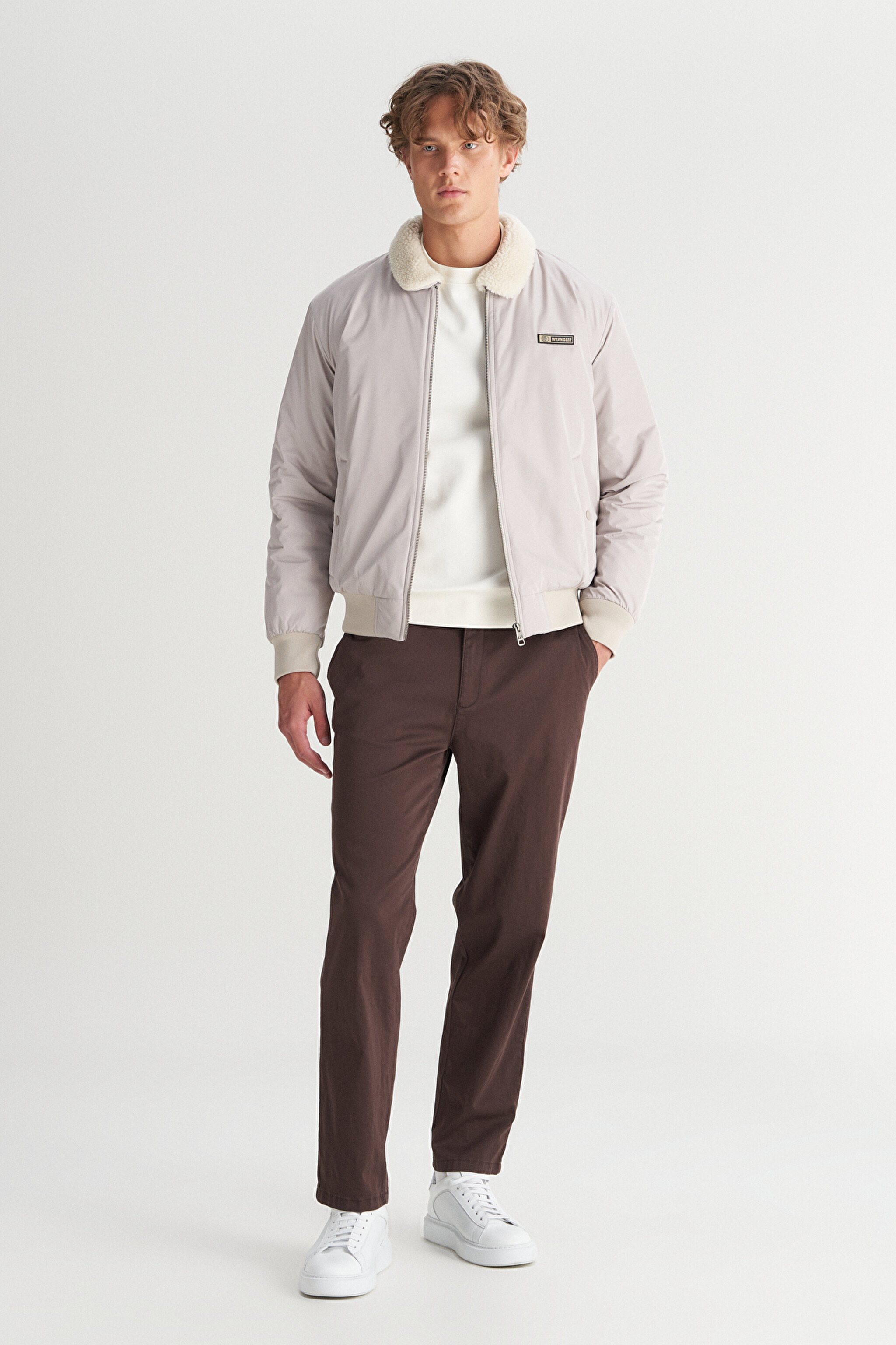 Regular Fit Normal Kesim Gömlek Yaka Cepli Bomber Ceket - Beige-W2520524614 (görsel 2)
