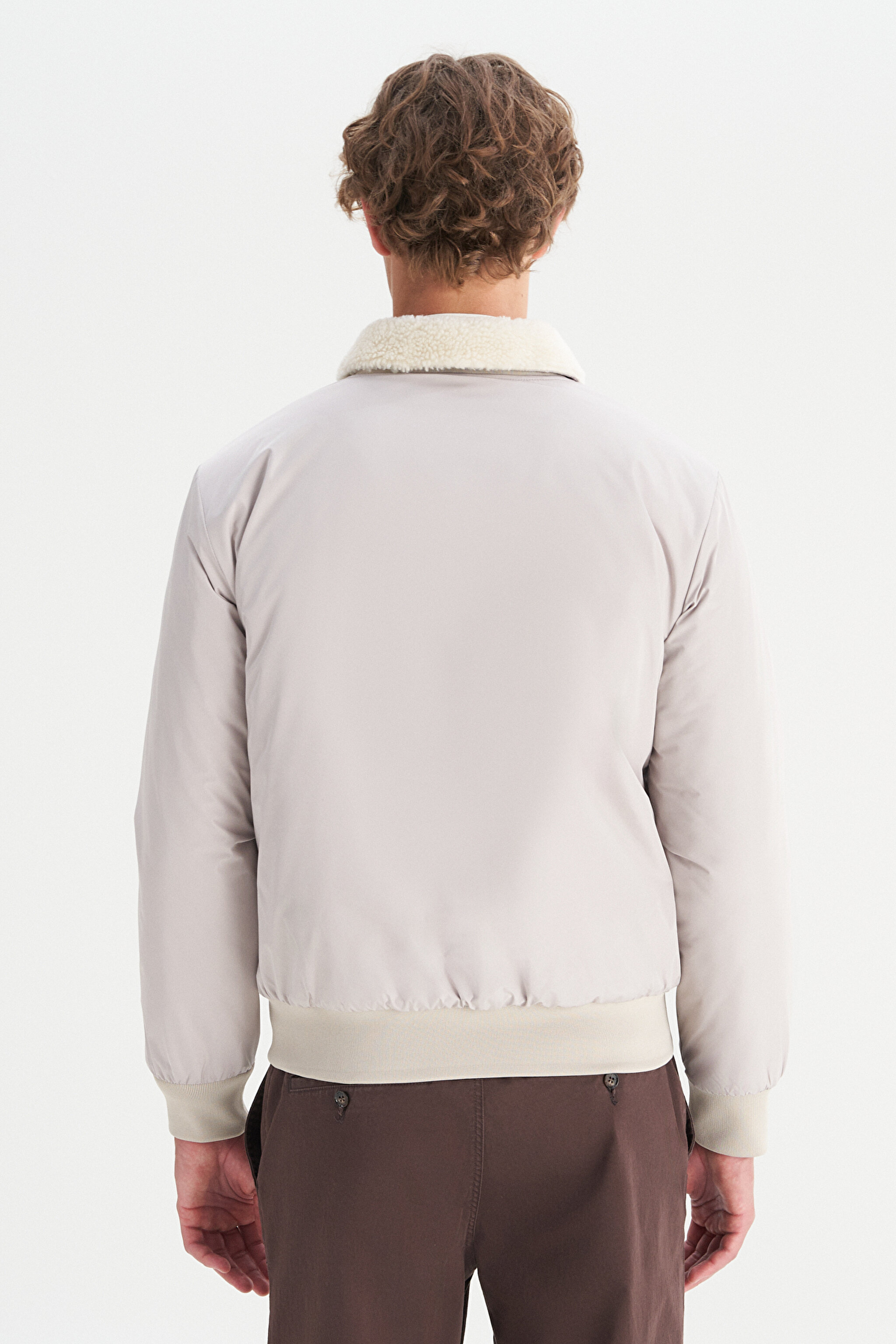 Regular Fit Normal Kesim Gömlek Yaka Cepli Bomber Ceket - Beige-W2520524614 (görsel 5)