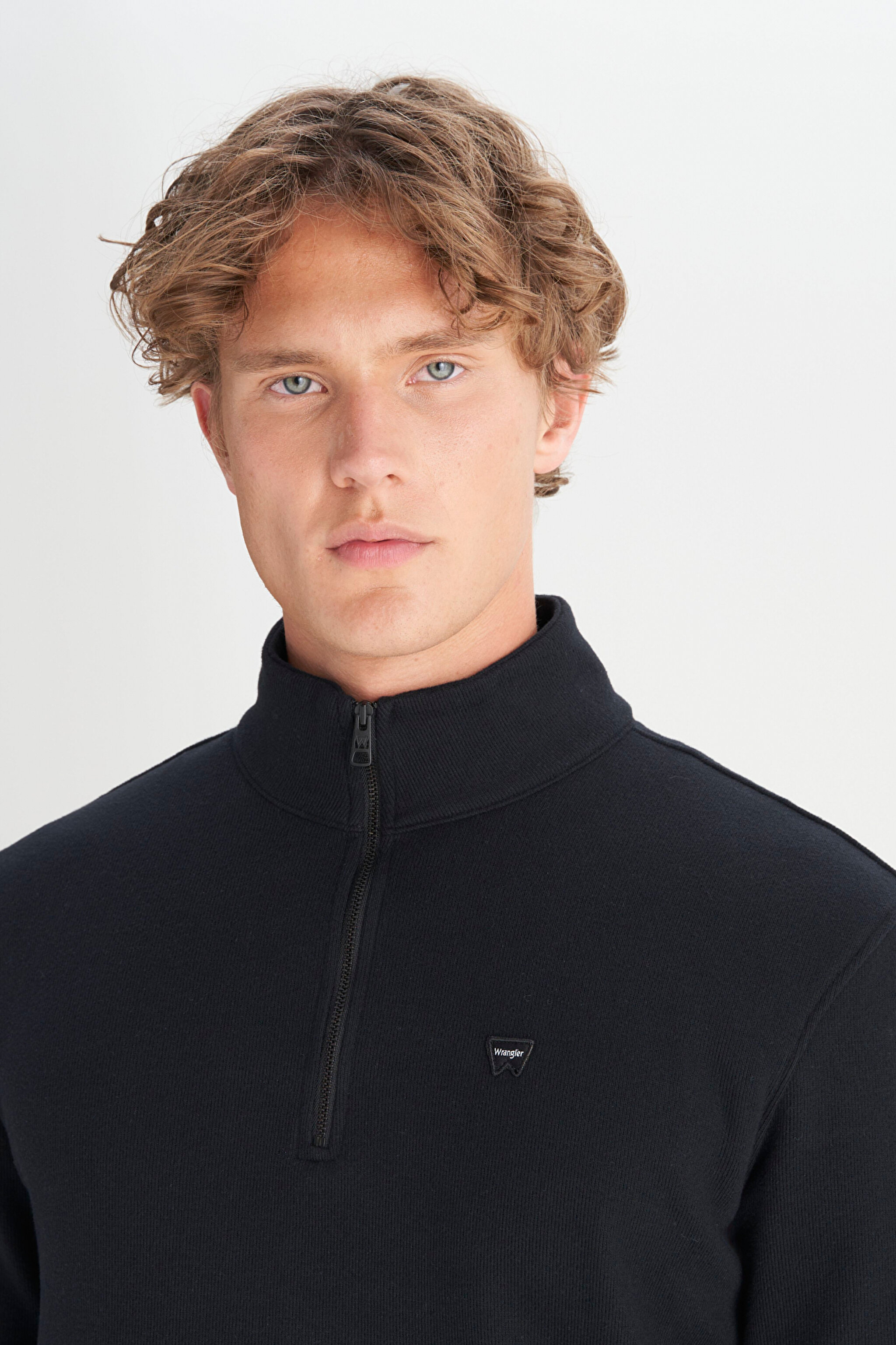 Pamuklu Regular Fit Dik Yaka Fermuarlı Selanik Örgü Sweatshirt - Black-W2520532001 (görsel 4)