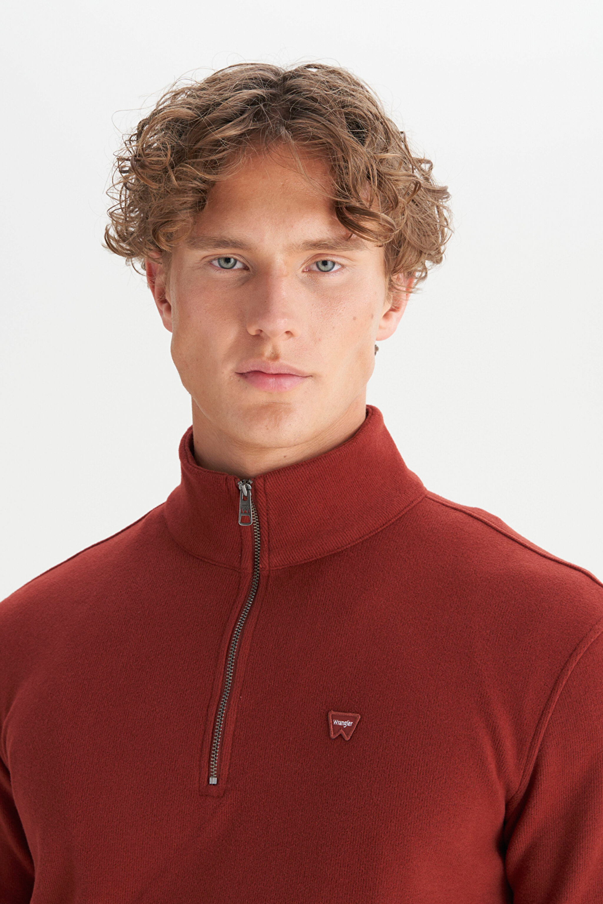 Pamuklu Regular Fit Dik Yaka Fermuarlı Selanik Örgü Sweatshirt - Wine-W2520532810 (görsel 4)