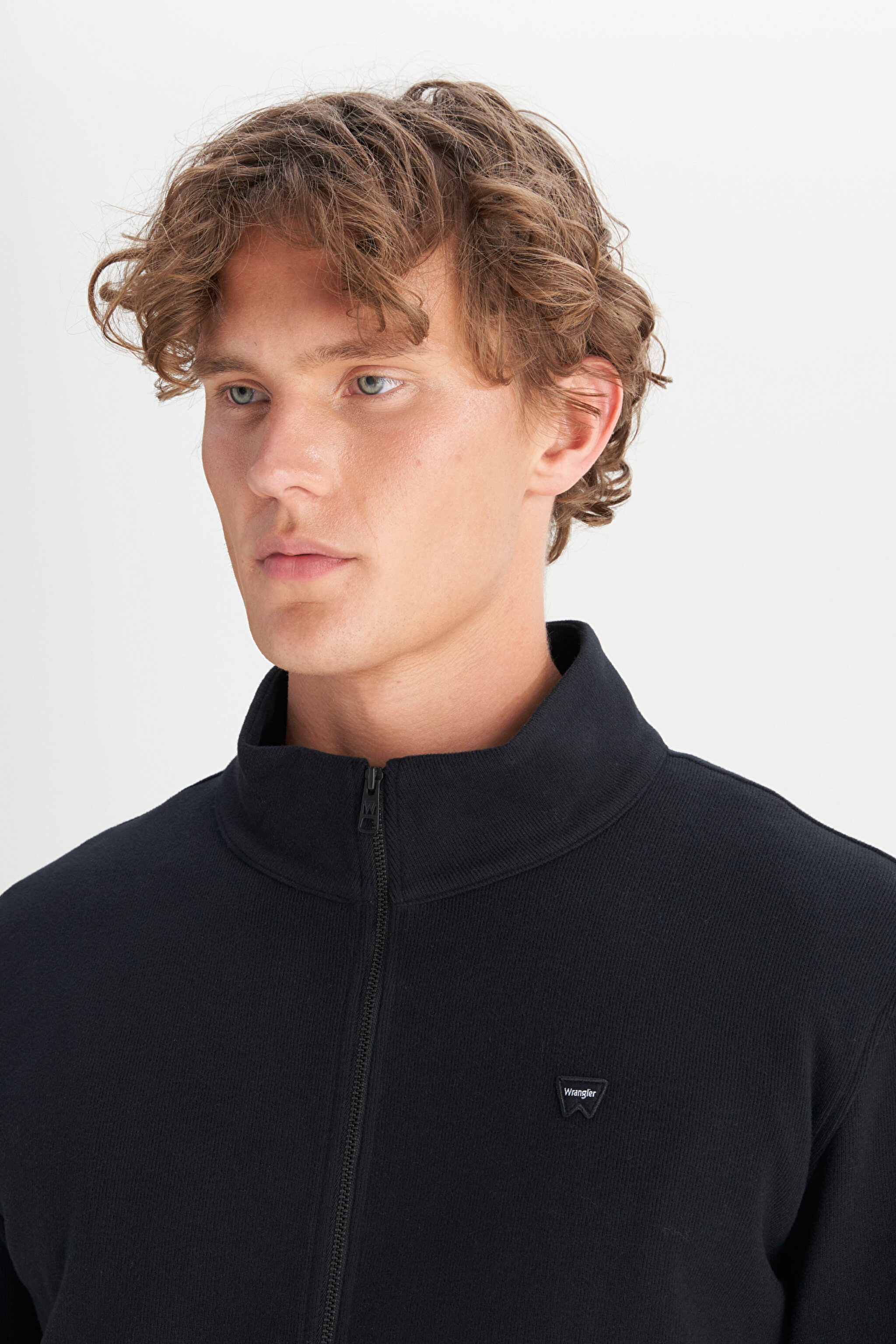 Pamuklu Relaxed Fit Dik Yaka Fermuarlı Selanik Örgü Sweatshirt - Black-W2520533001 (görsel 4)