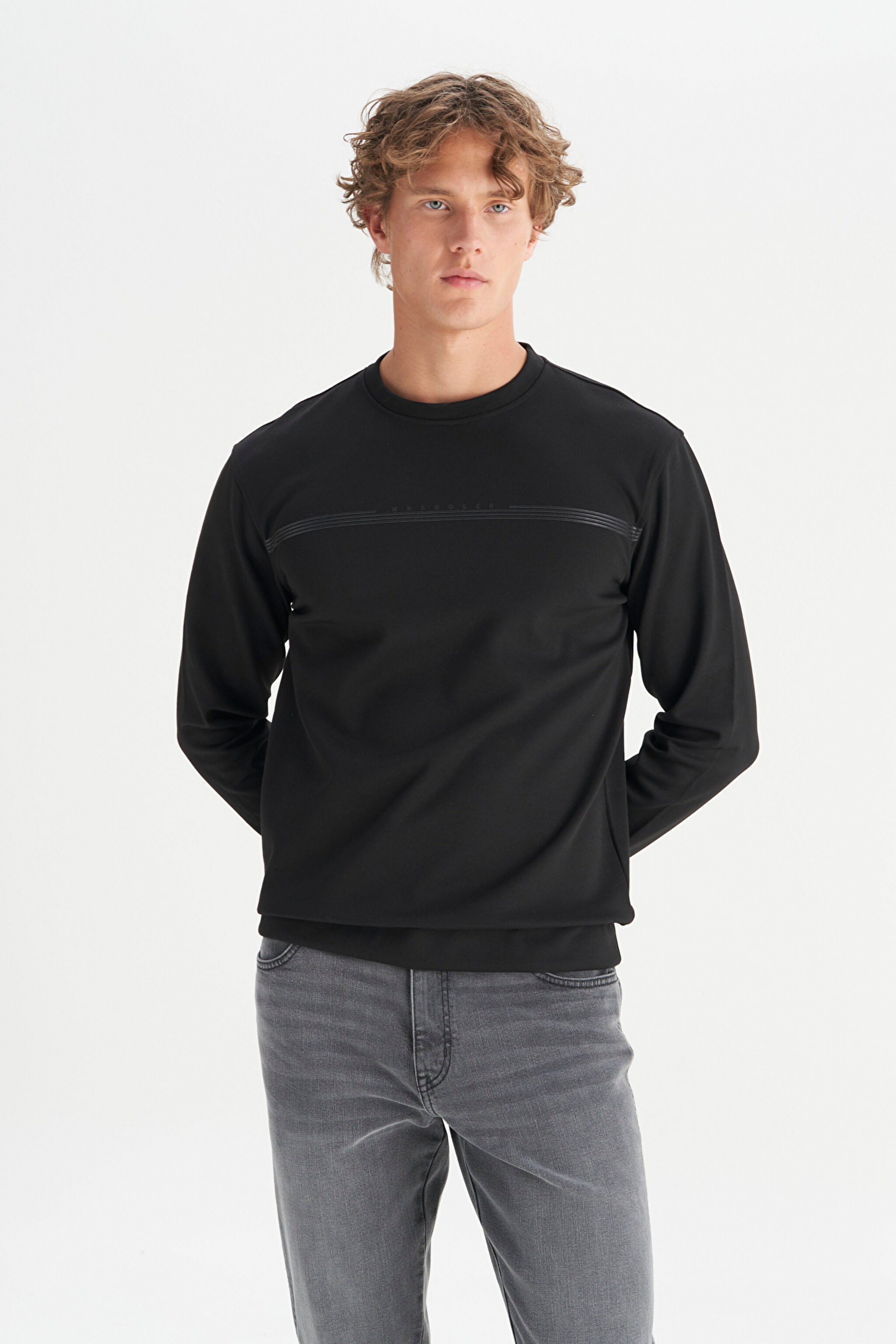 Pamuklu Regular Fit Normal Kesim Bisiklet Yaka Sweatshirt - Black-W2520534001