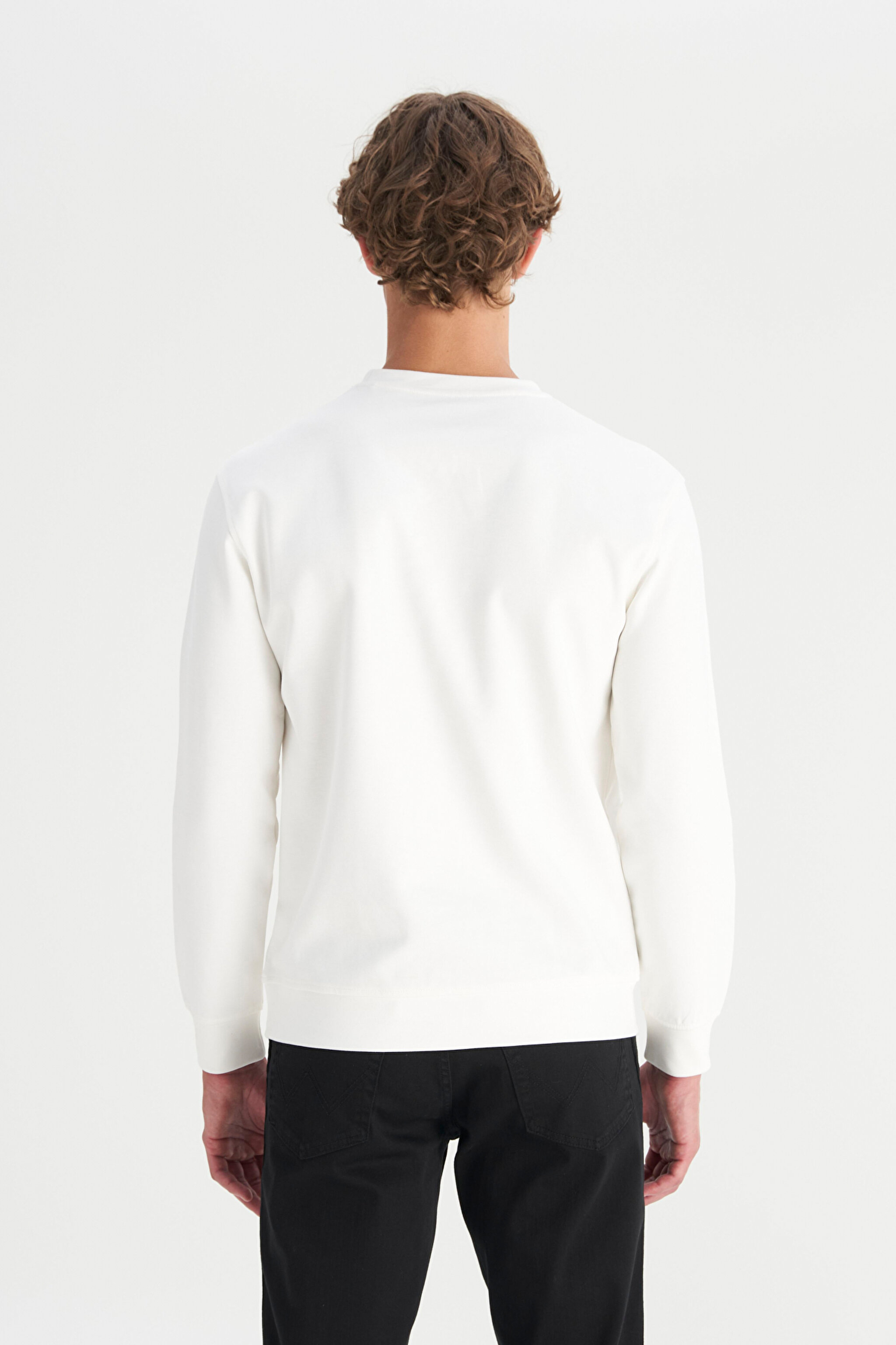 Pamuklu Regular Fit Normal Kesim Bisiklet Yaka Sweatshirt - White-W2520534100 (görsel 5)