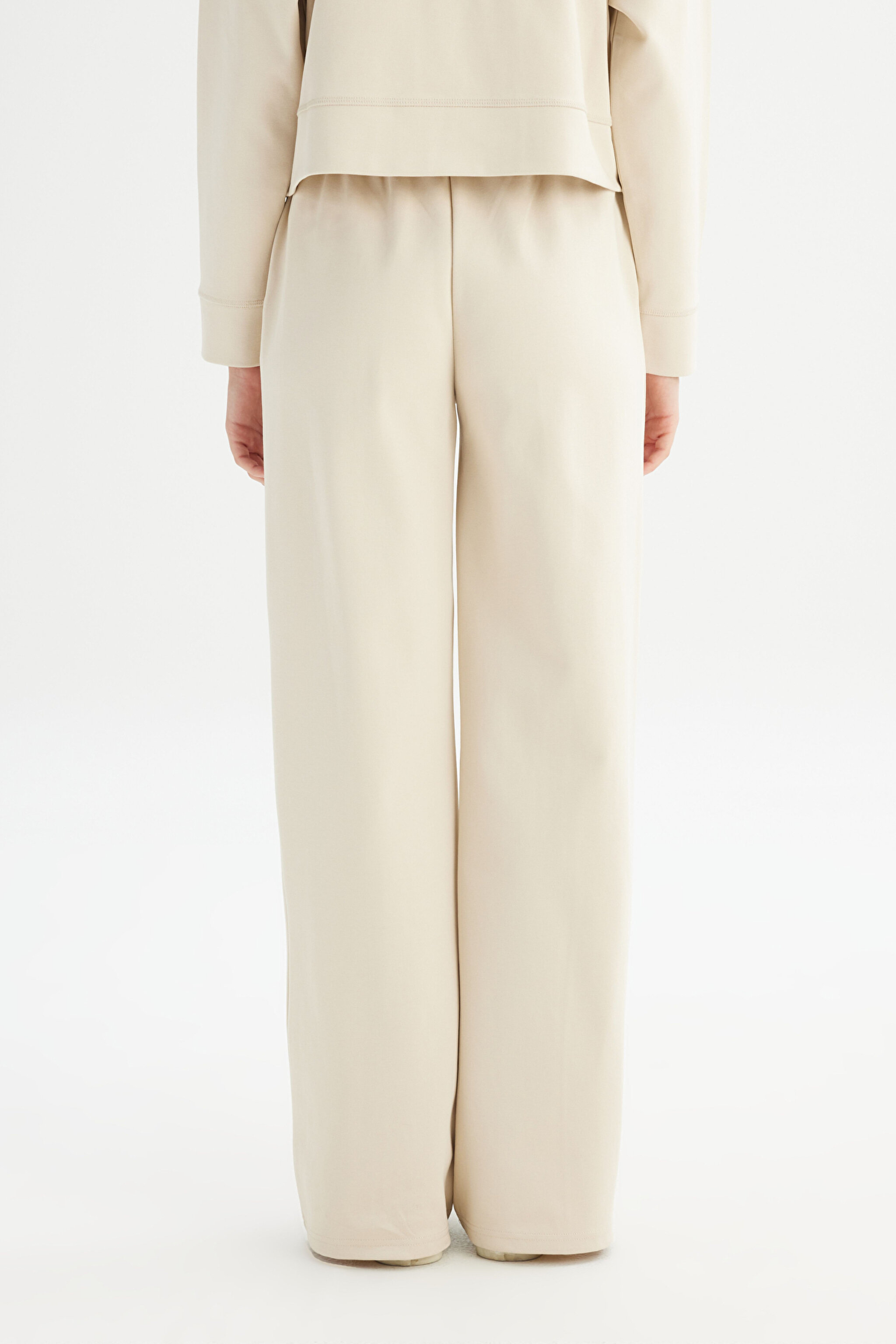 Loose Fit Geniş Paça Bej Pamuklu Esnek Sweatpant - Beige-W2520557614 (görsel 4)