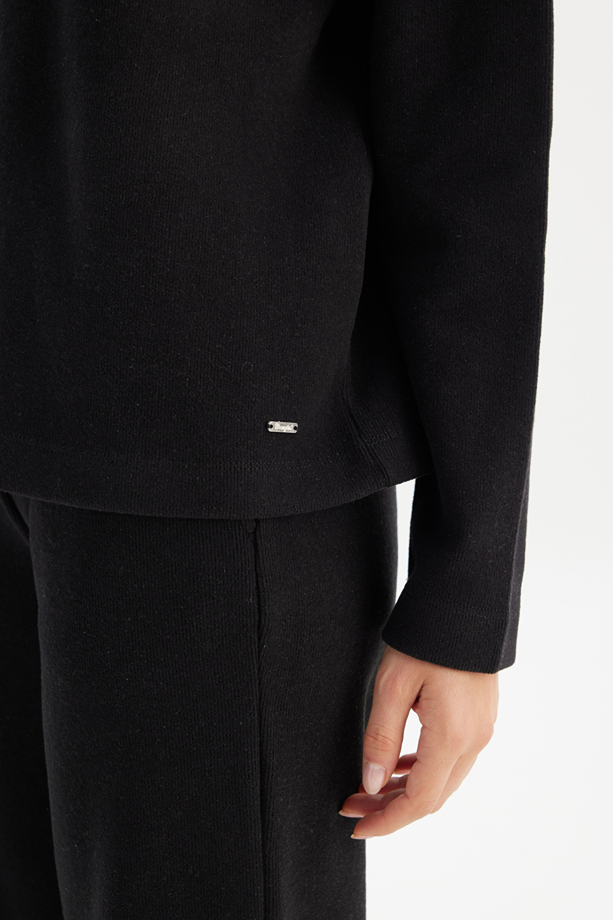 Loose Fit Rahat Kesim Bisiklet Yaka Siyah Triko Kazak - Black-W2520564001 (görsel 5)