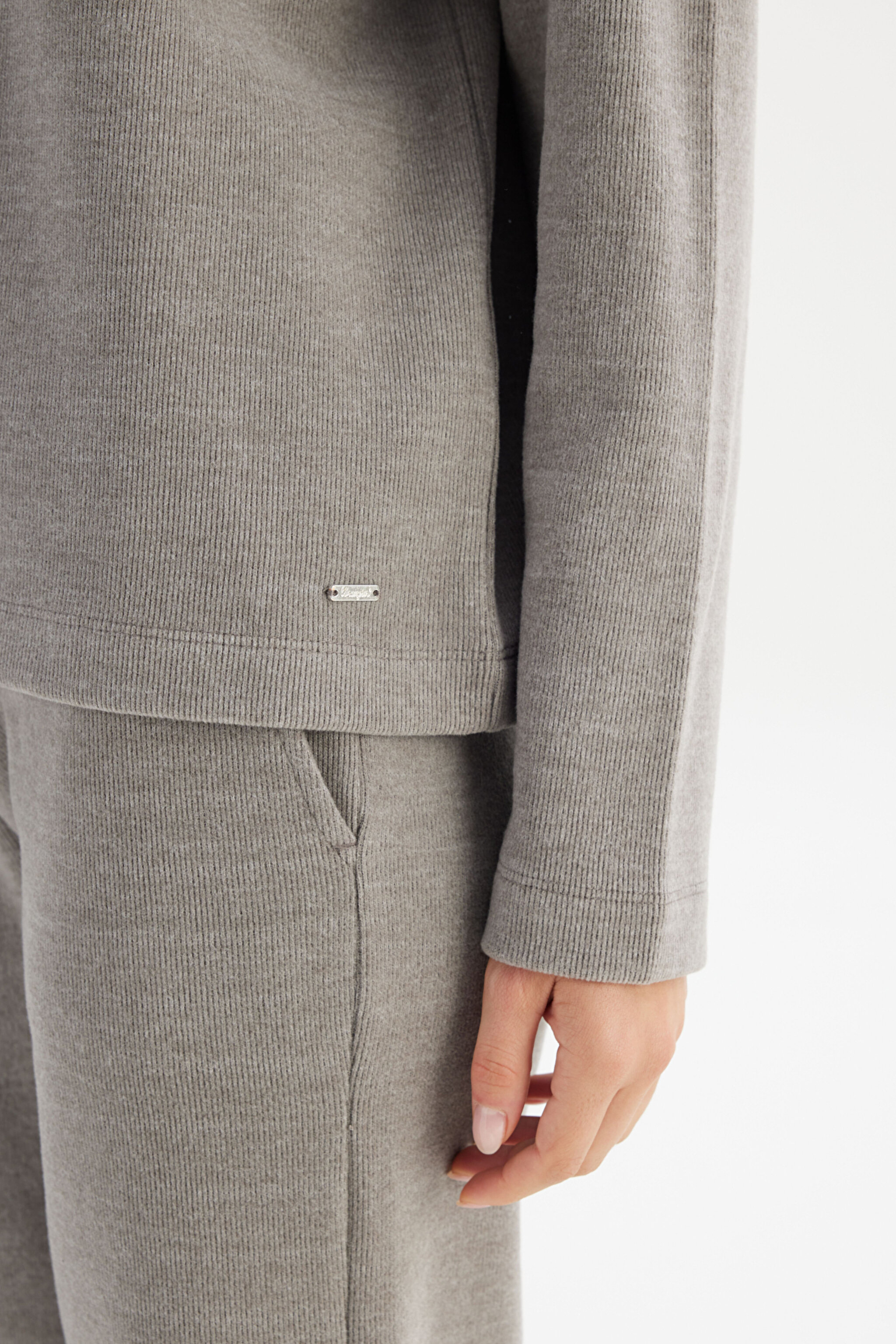 Loose Fit Rahat Kesim Bisiklet Yaka Gri Triko Kazak - Gray-W252056435 (görsel 5)