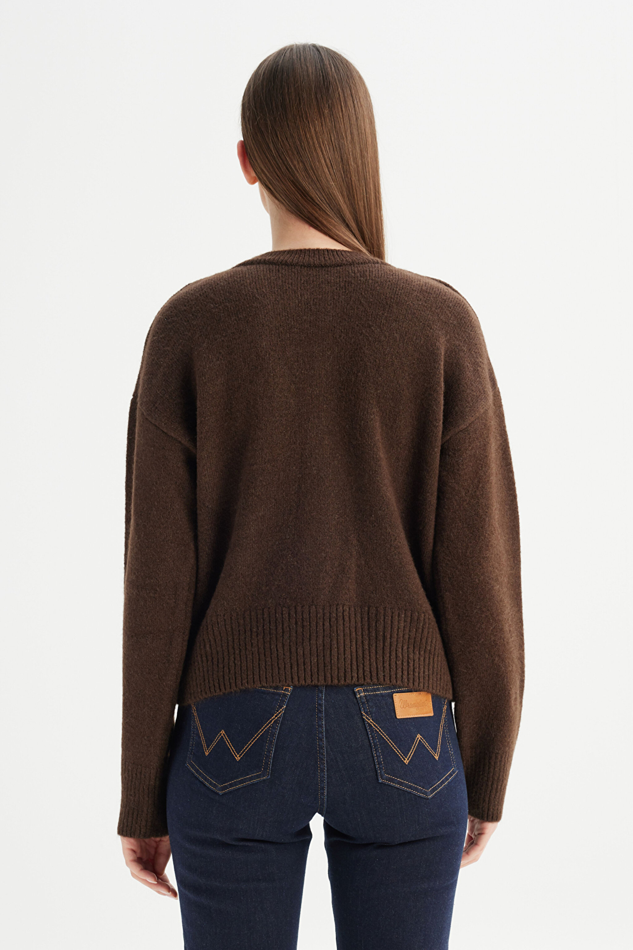 Relaxed Fit Geniş Kesim Düğmeli Kahverengi Triko Hırka - Brown-W2520565220 (görsel 6)