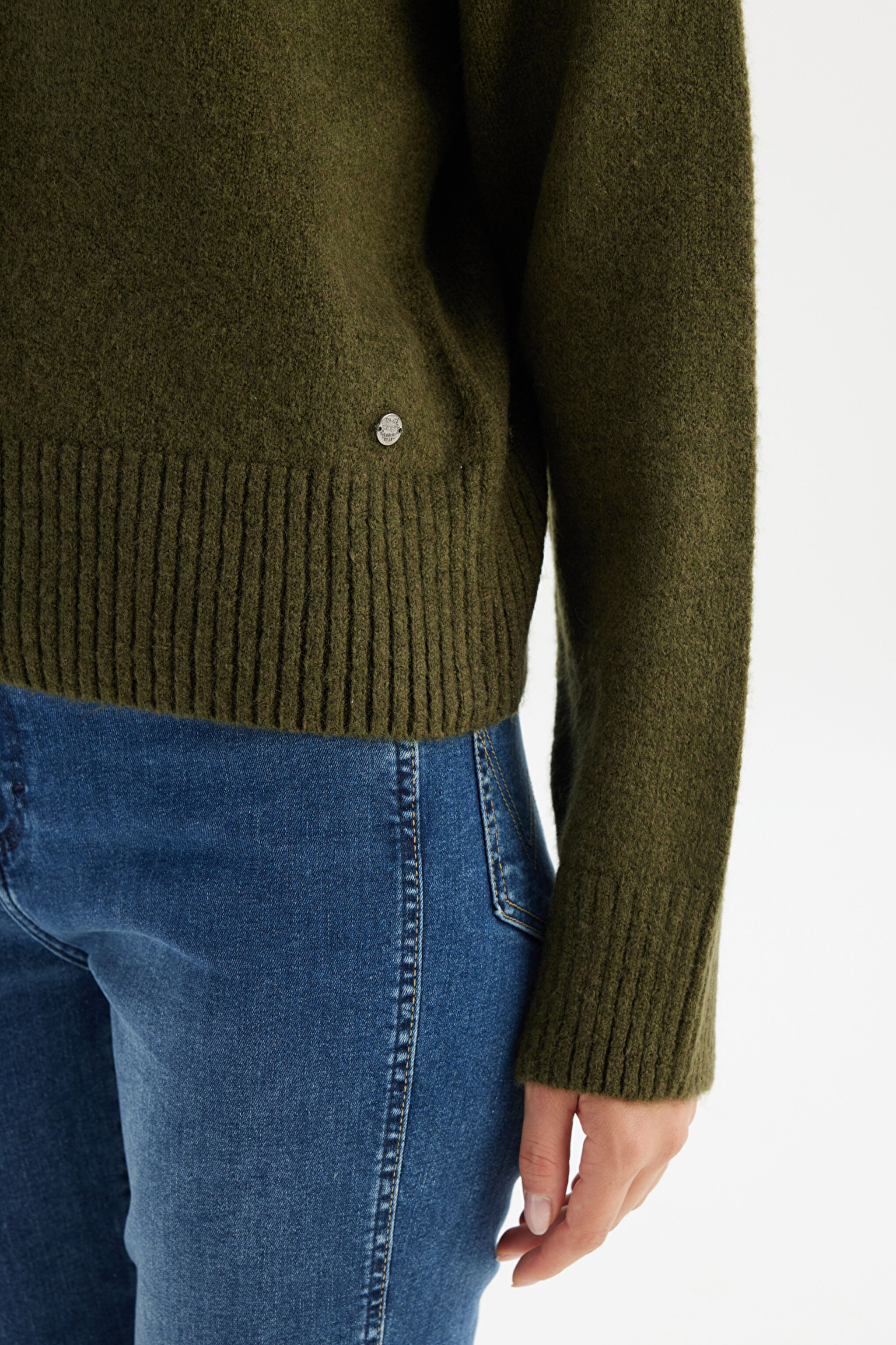 Relaxed Fit Geniş Kesim Bisiklet Yaka Haki Düğmeli Hırka - KHAKI-W2520565801 (görsel 5)