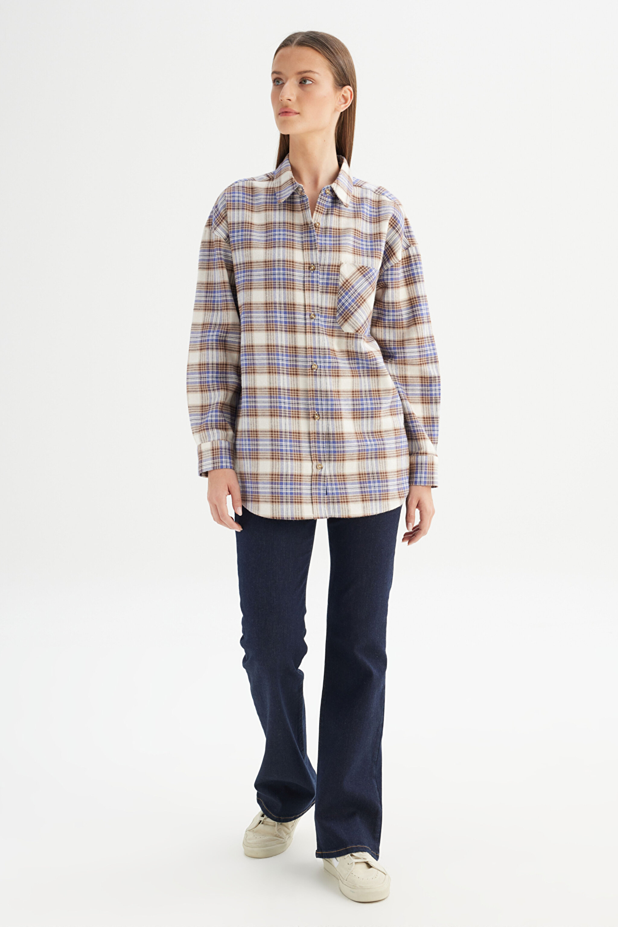Loose Fit Rahat Kesim Çok Renkli Ekose Gömlek - Multi-W2520569900 (görsel 2)