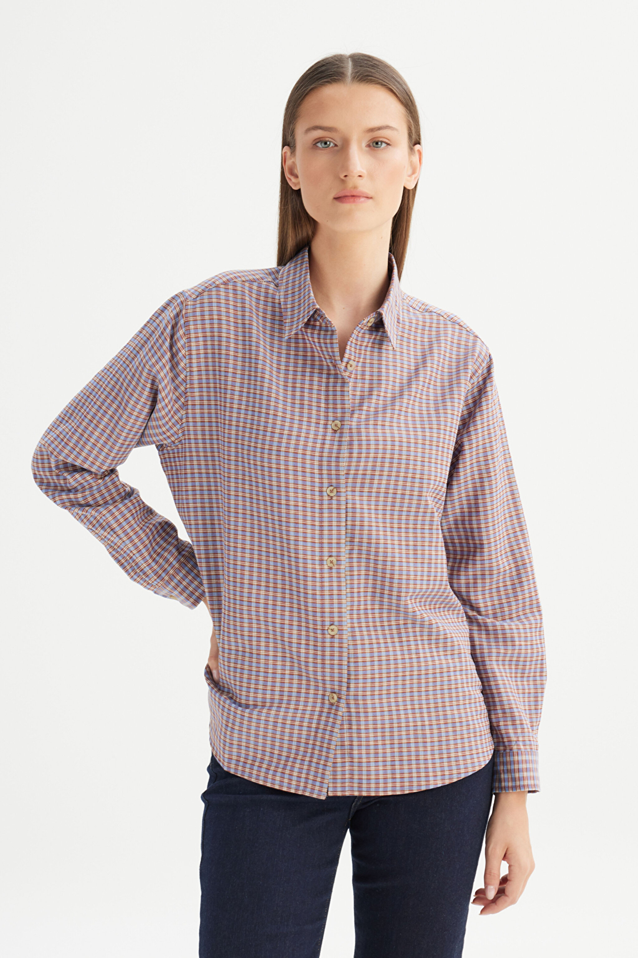 Loose Fit Rahat Kesim Çok Renkli Ekose Gömlek