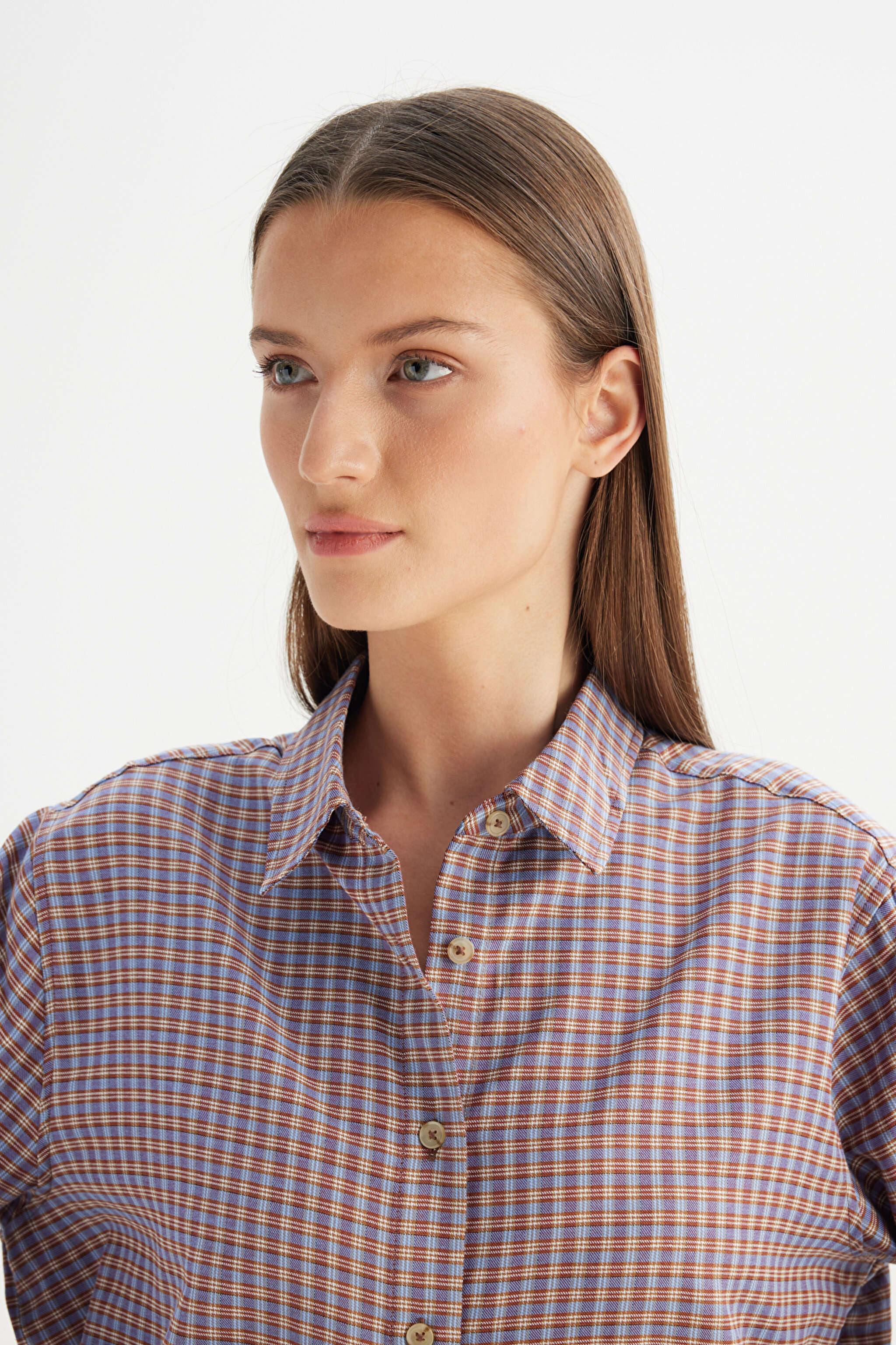 Loose Fit Rahat Kesim Çok Renkli Ekose Gömlek - Multi-W2520570900 (görsel 4)