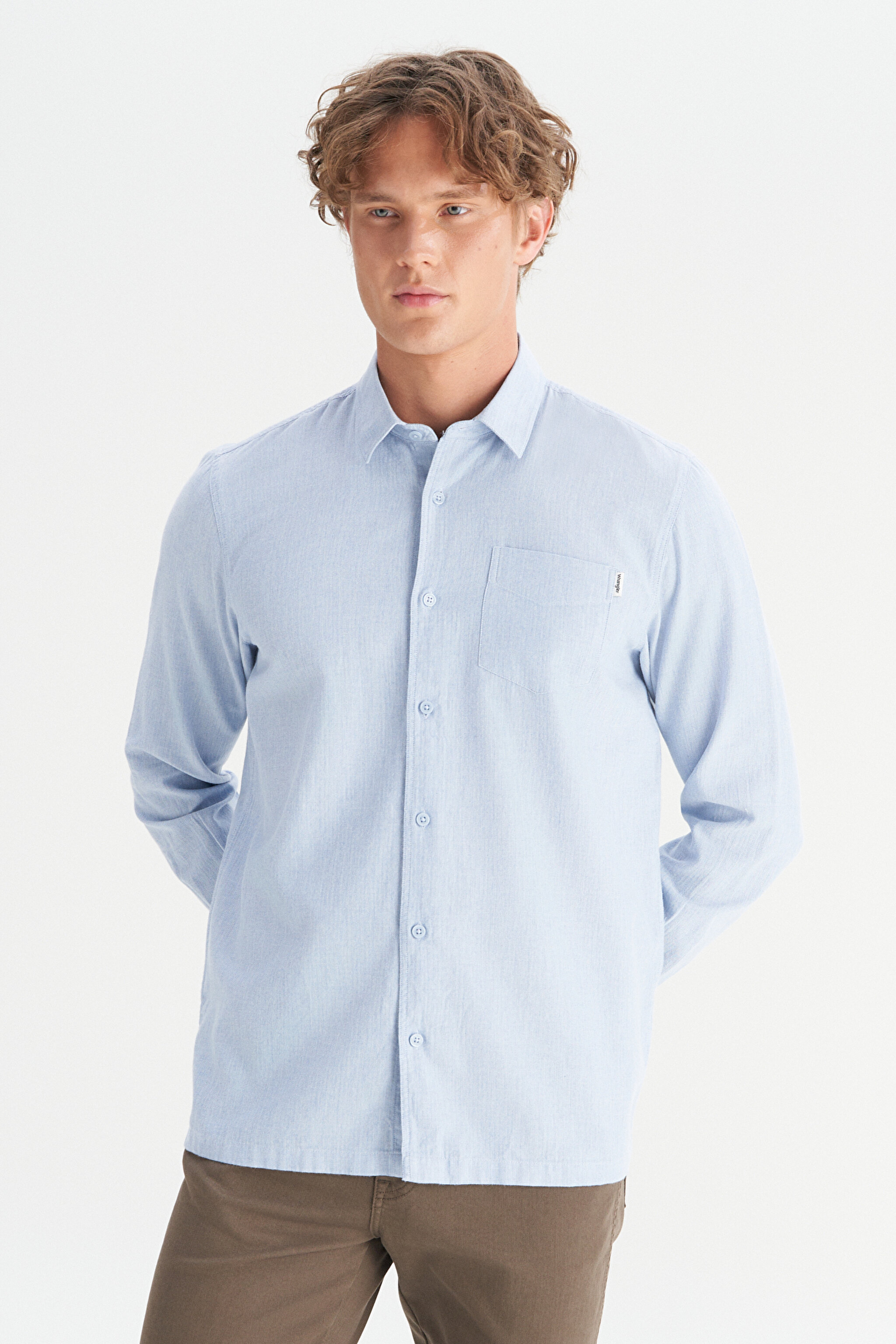 %100 Pamuk Regular Fit Normal Kesim Mavi Gömlek - Blue-W2520583400