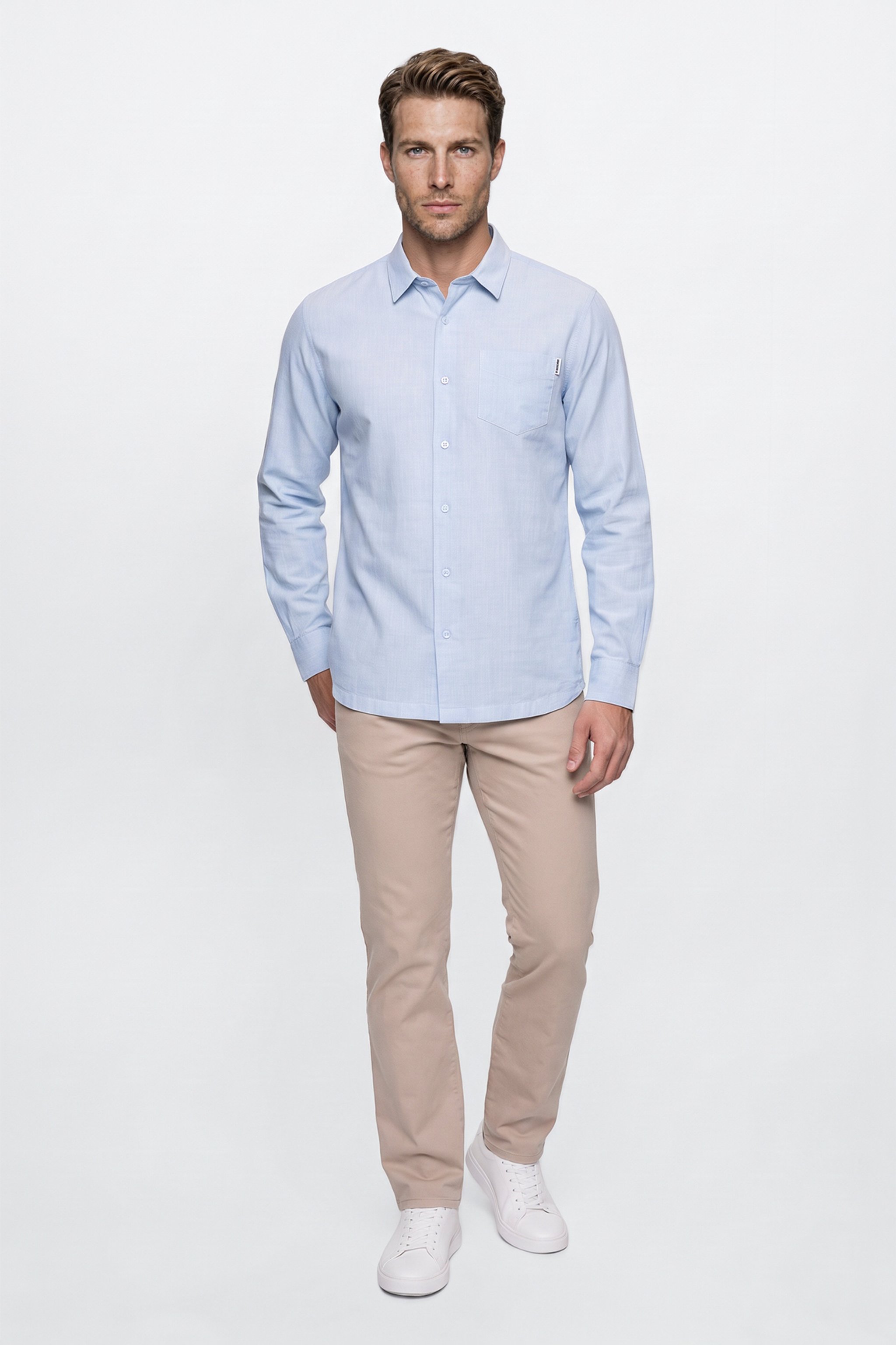 %100 Pamuk Regular Fit Normal Kesim Mavi Gömlek - Blue-W2520583400 (görsel 2)