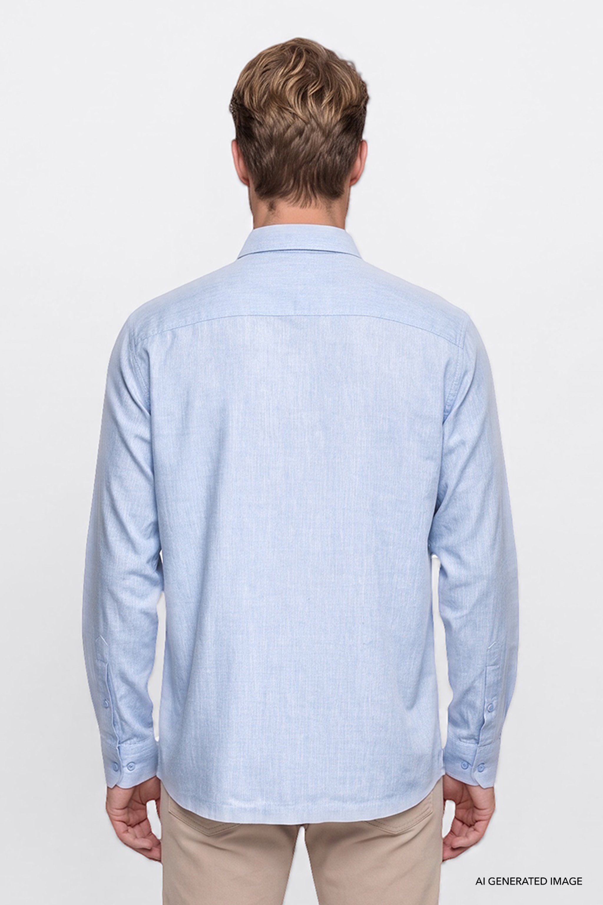 %100 Pamuk Regular Fit Normal Kesim Mavi Gömlek - Blue-W2520583400 (görsel 4)
