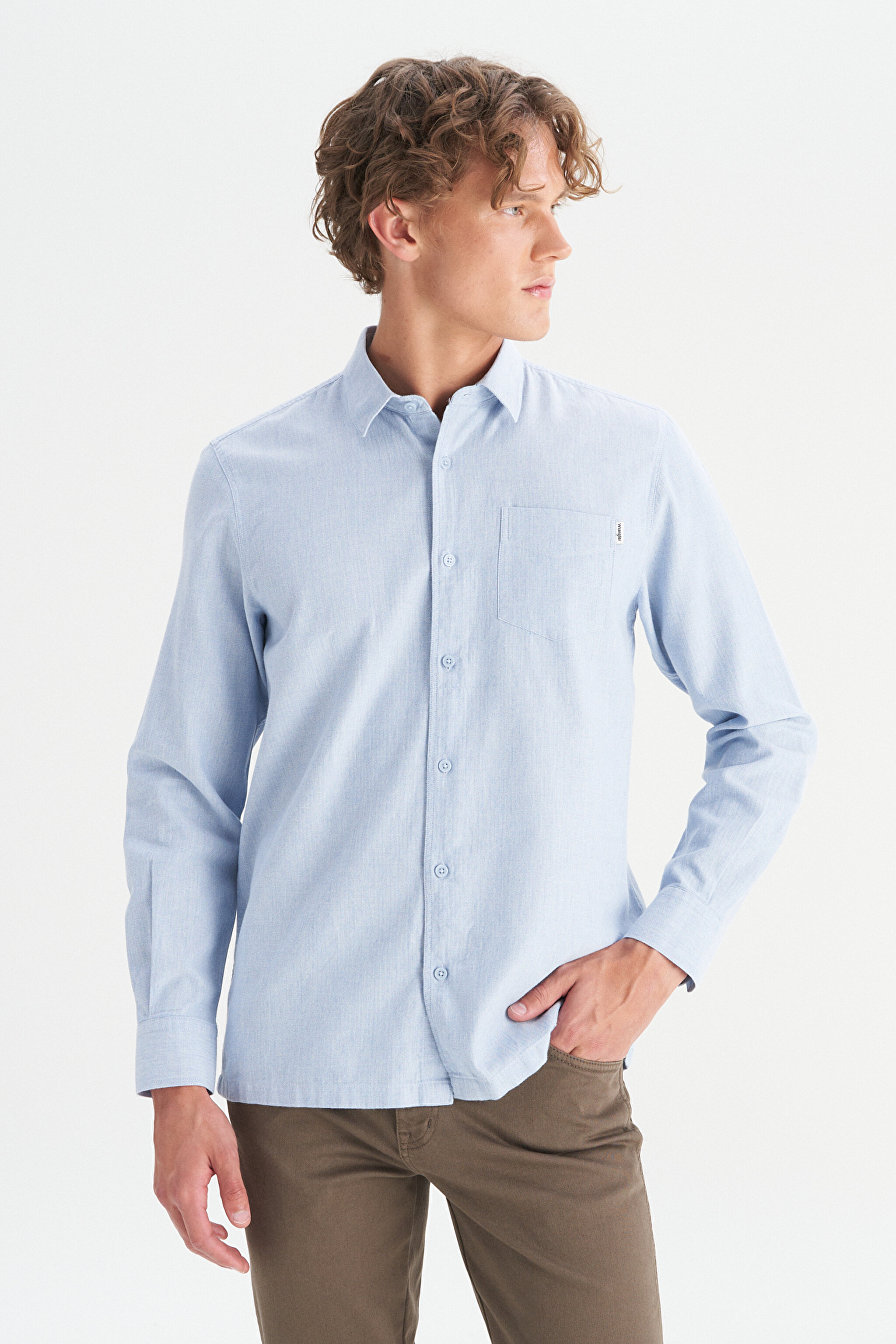 %100 Pamuk Regular Fit Normal Kesim Mavi Gömlek - Blue-W2520583400 (görsel 3)